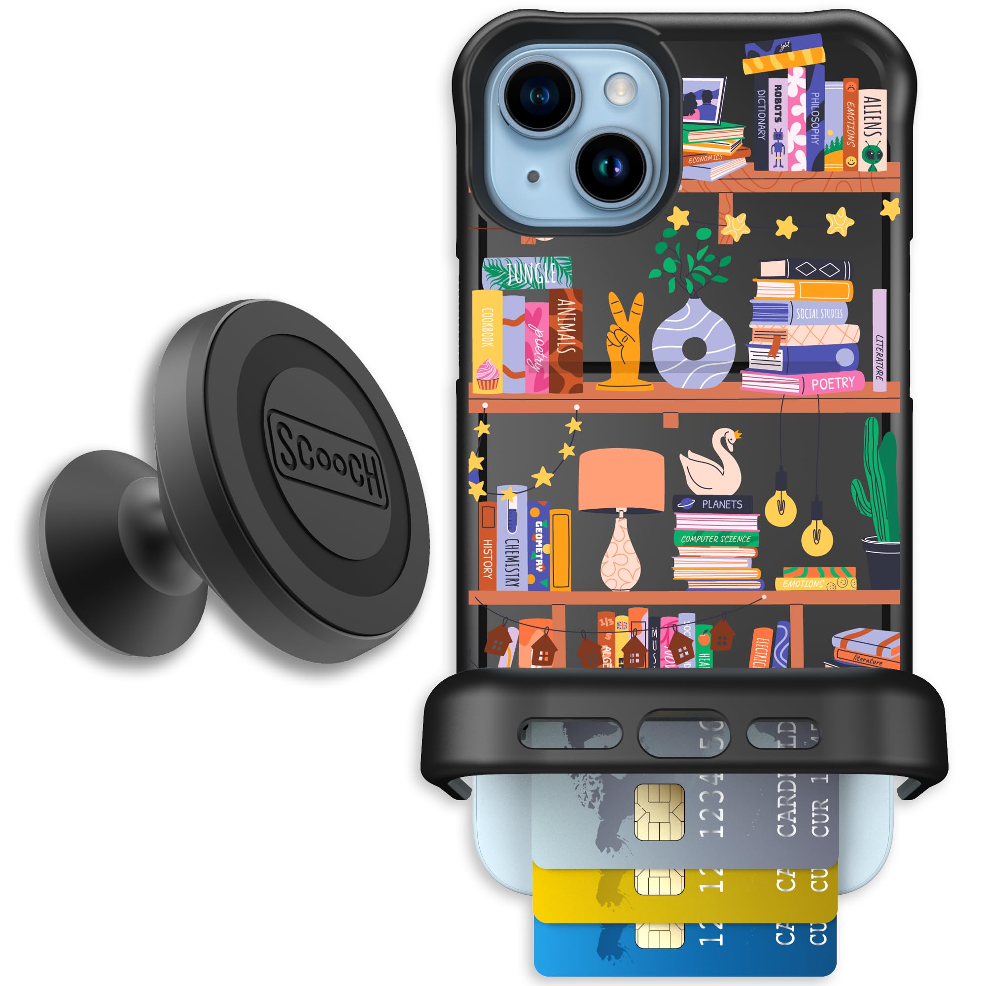 Scooch for iPhone 15 Plus/14 Plus Case with Card Holder, Wingmate Wallet Case with Hidden Card Slot and RFID Protection, Starter