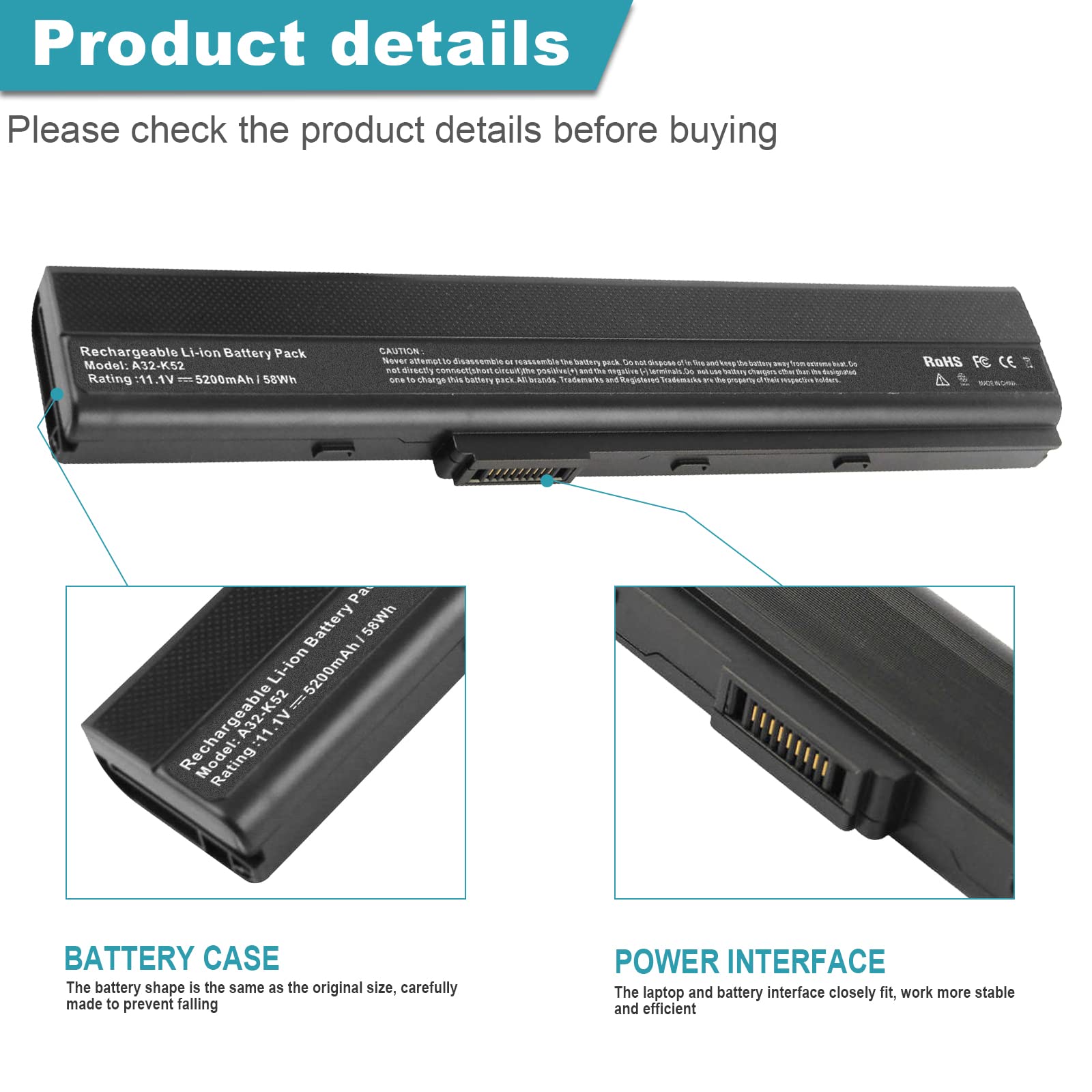 A32 K52 Laptop Battery For Asus A52F A52J K52F X52N X52J X52F K52D K52J X5Ij K52 K52D K52De K52De Ex064V K52F B1 K52F Bbr5 K52F