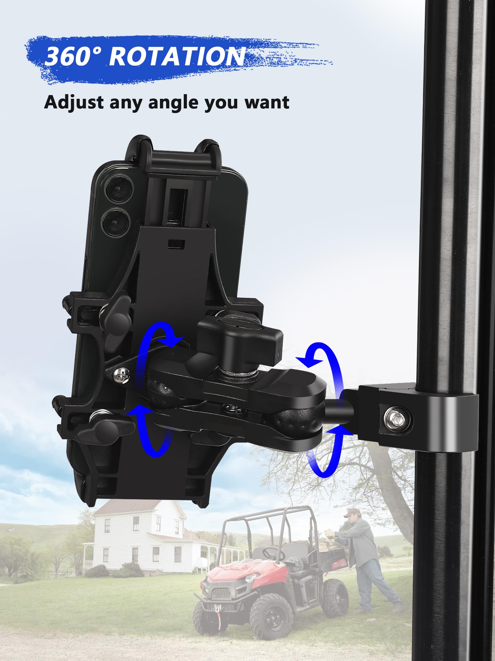 Zidiyoruo Polaris Ranger Phone Mount, Heavy Duty Utv Phone Holder Compatible With Polaris Ranger General Can Am Defender Maveric