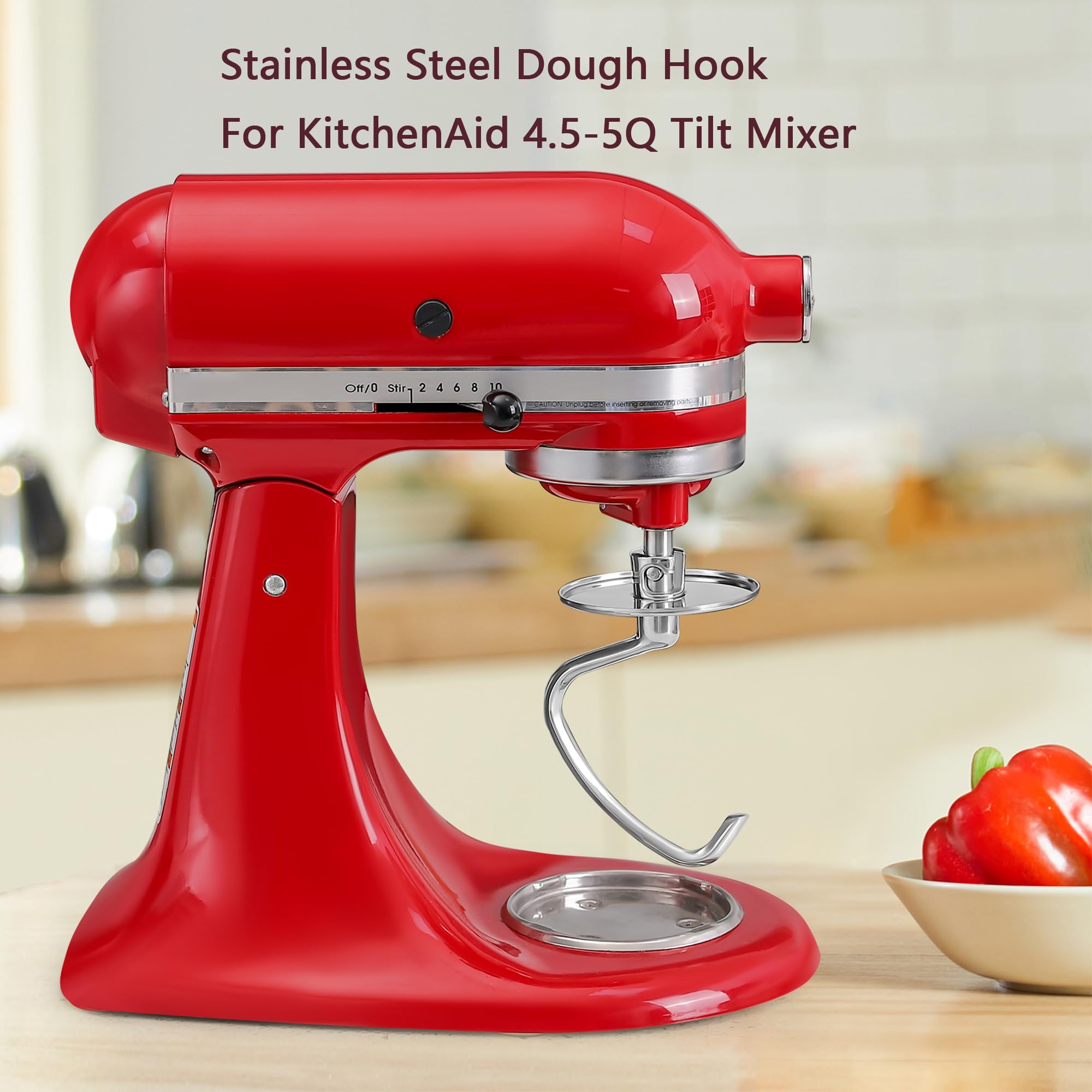 Stainless Steel Dough Hook For Kitchenaid 4.5 5 Quart Tilt Head Stand Mixers, Dishwasher Safe Metal Kneading Bread Hook Attachme