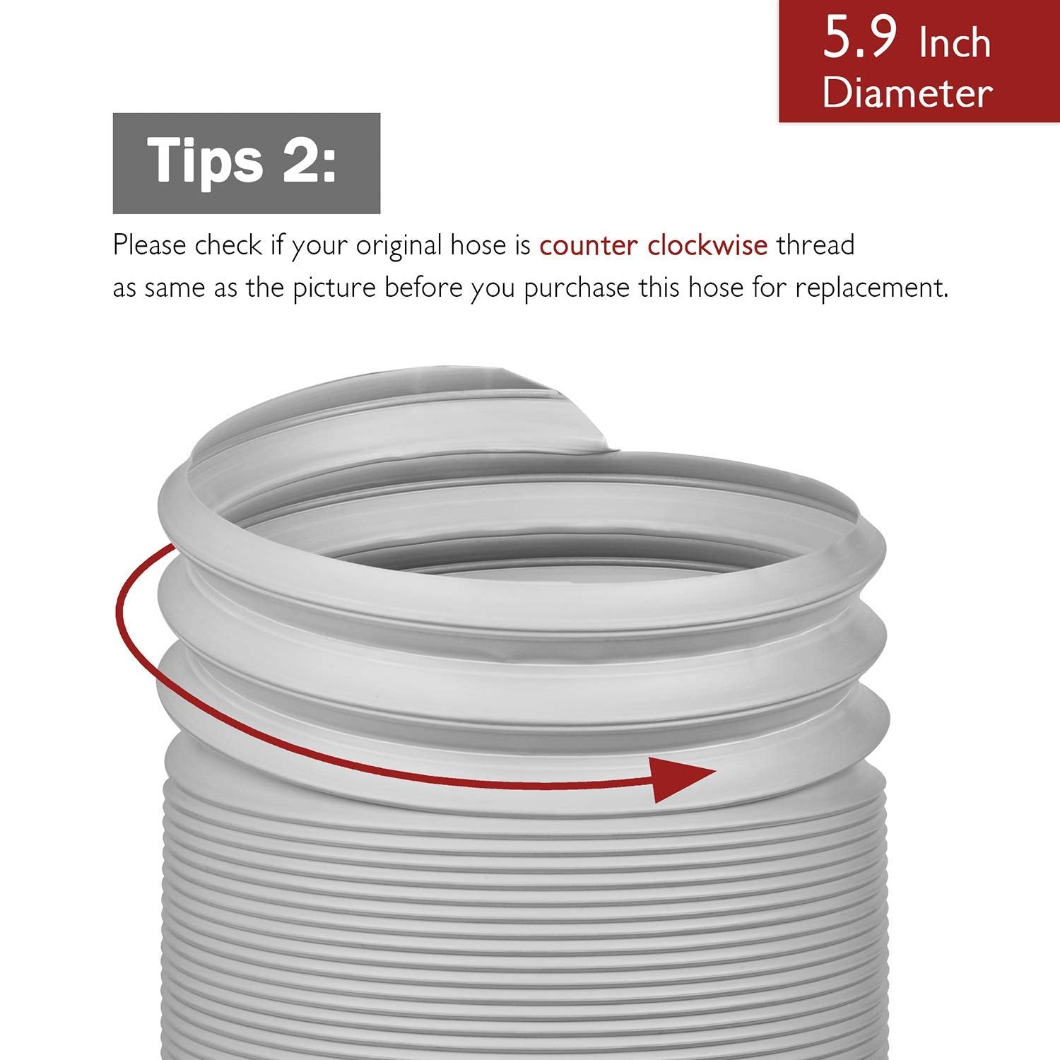 Turbro Portable Air Conditioner Exhaust Hose, 5.9 Inch Diameter Counter Clockwise, 78 Inch Length