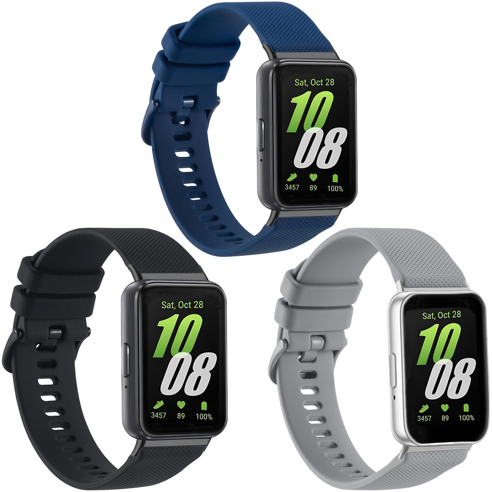 3 Pack Sport Bands Compatible With Samsung Galaxy Fit 3, Classic Soft Silicone Replacement Straps Wristbands For Galaxy Fit3 Sm-