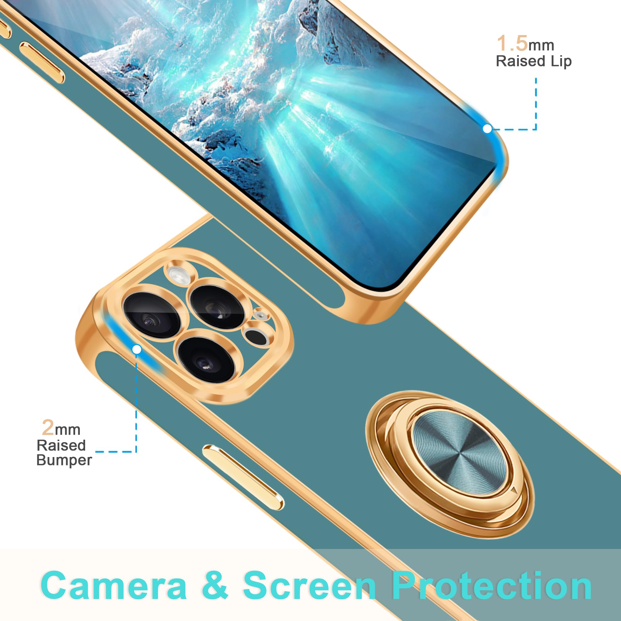 Fingic For Iphone 15 Pro Max Case[With 360Ring Holder Stand][Support Magnetic Car Mount]Kickstand Phone Case For Women Girls Boy