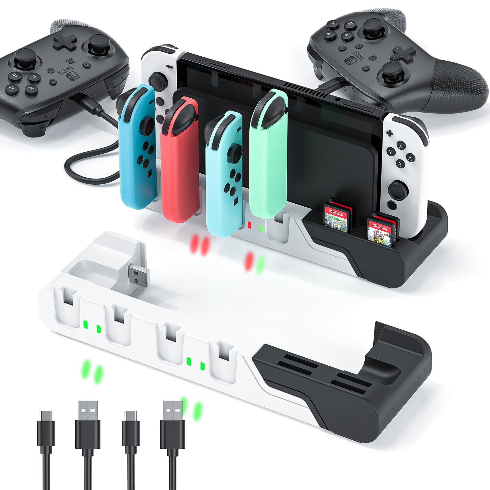 MLIFEMFUL Controller Charging Dock Compatible With Nintendo Switch & OLED Model Joycons - Charges up to 6 Joycons With Game Card