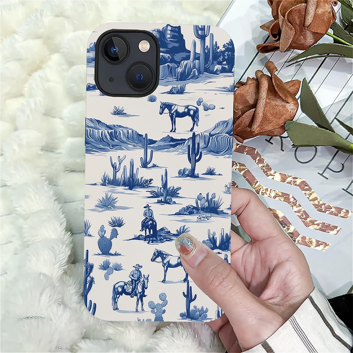 Fkbrcl4U For Iphone 13/14 Case, Hybrid 2-Layer Silicone Protective Matte Case For Girl Women Western Cowboy Horse Cow Desert Cac