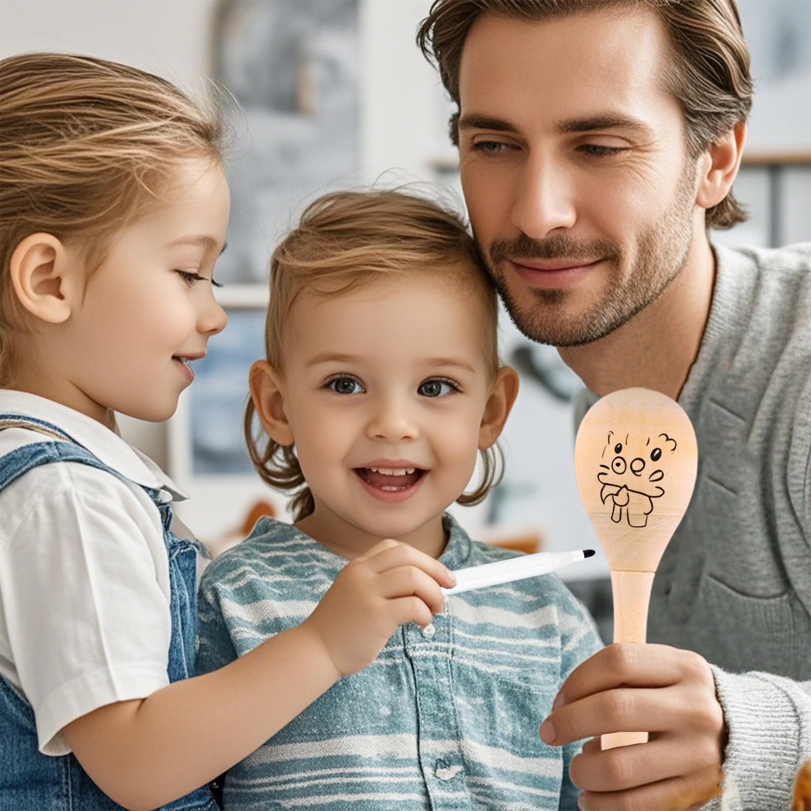 Chrorine 24/36Pcs Wooden Maracas For Kids, Diy Set With 24Pcs Color Pens, Maracas Musical Instruments For Cinco De Mayo Mexican