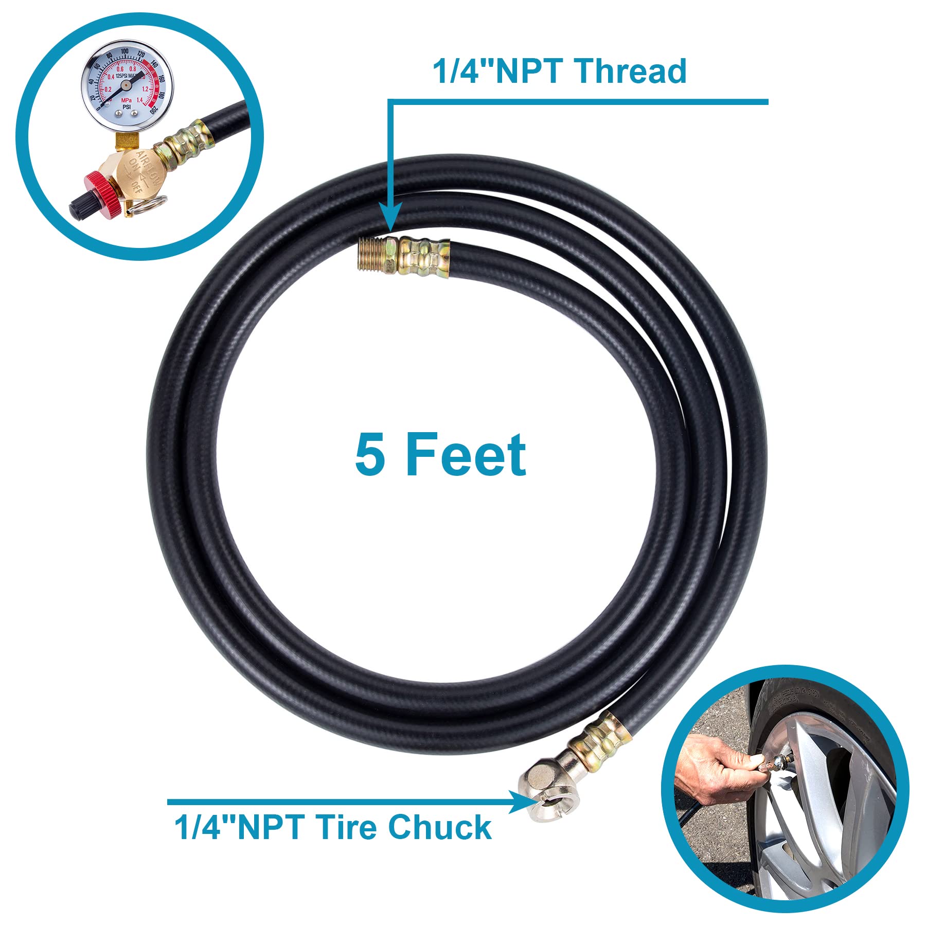 Breezliy 5 Feet Air Tank Repair Kit W/Safety Valve,Performance Tool W10058 Air Tank Repair Kit,Air Tank Valve Kit With Pressure