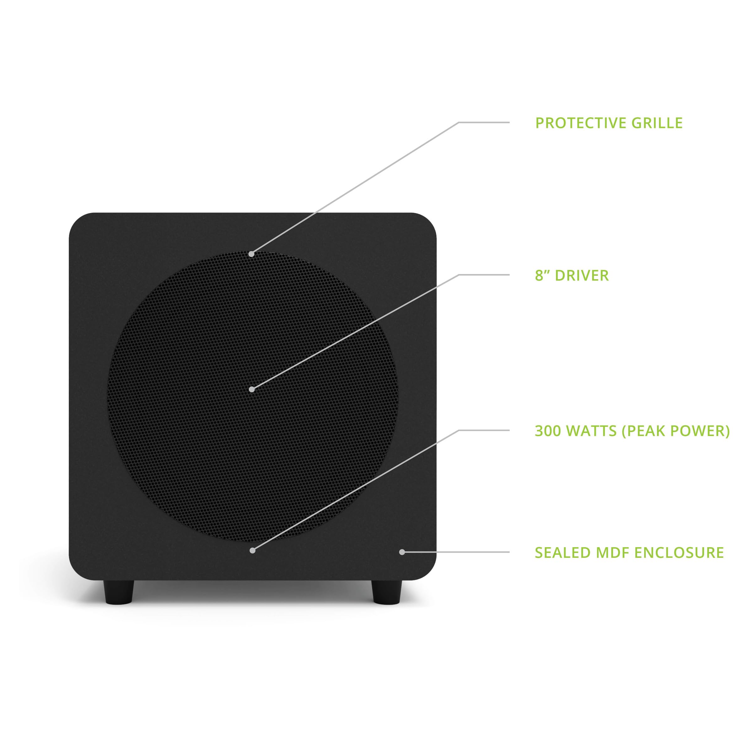 Kanto Sub8Vmb Sealed Powered Subwoofer | 300W Peak Power | 8'' Woofer | Matte Black