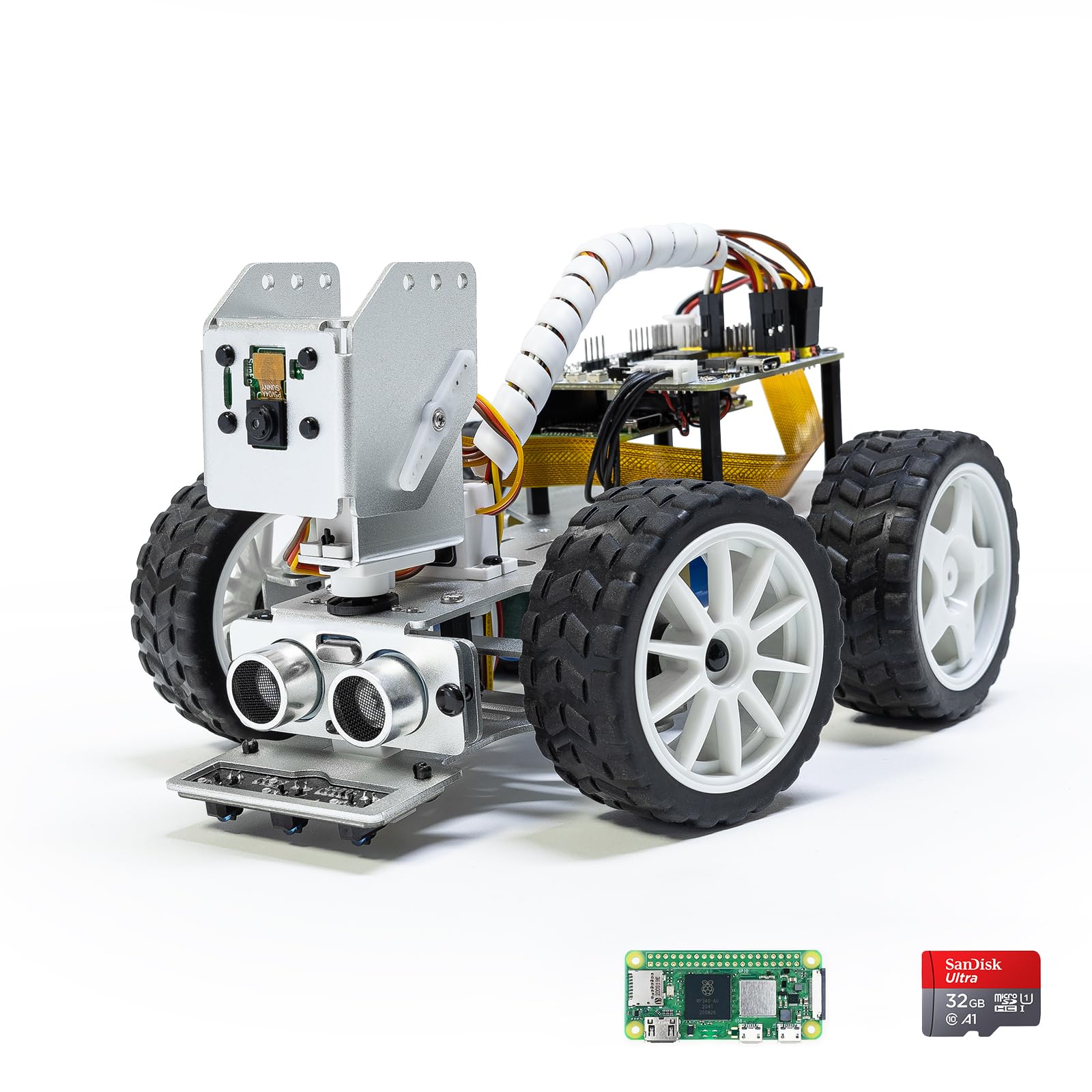 SunFounder PiCar-X AI Video Robot Car Kit with Raspberry Pi Zero 2 W+32G TF Card, ChatGPT-4o Enabled with Video Recognition, Pyt