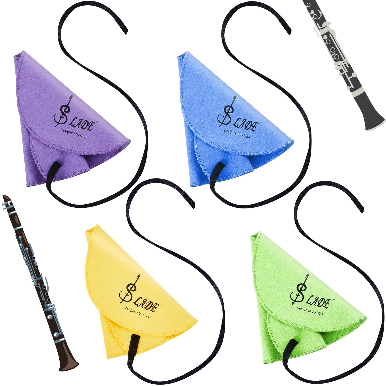Yinder 4 Pcs Clarinet Swab Cloth Clarinet Cleaner Cleaning Cloth Swab for Inside Tube Suitable Piccolo Flute Sax Saxophone (Mixe
