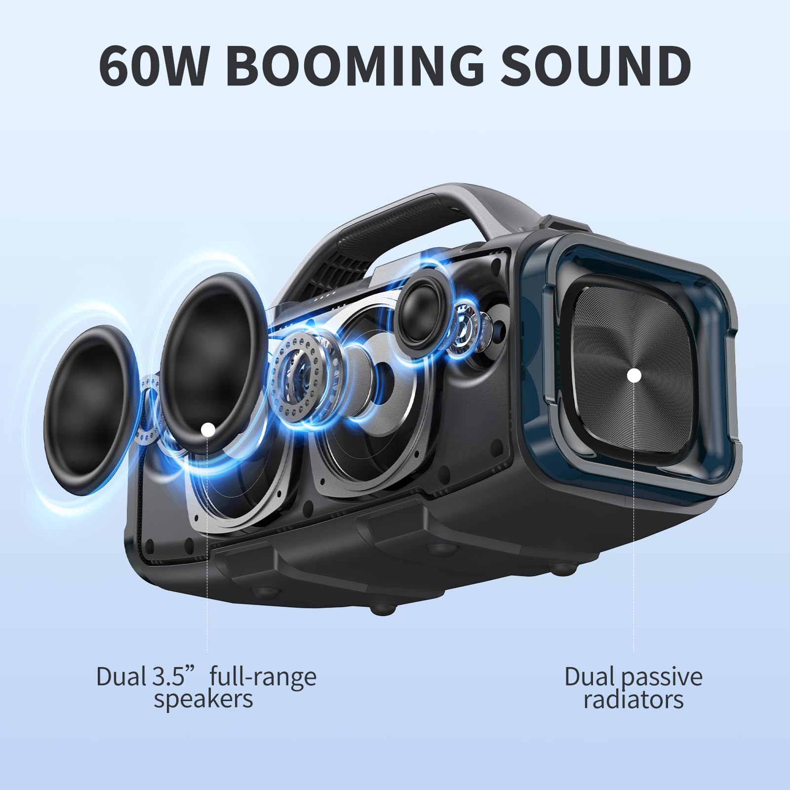 Bobtot Portable Bluetooth Speaker, 60W Peak Ipx6 Waterproof, Outdoor Speaker With Handle Stereo Loud Sound, Deep Bass, 8800Mah B