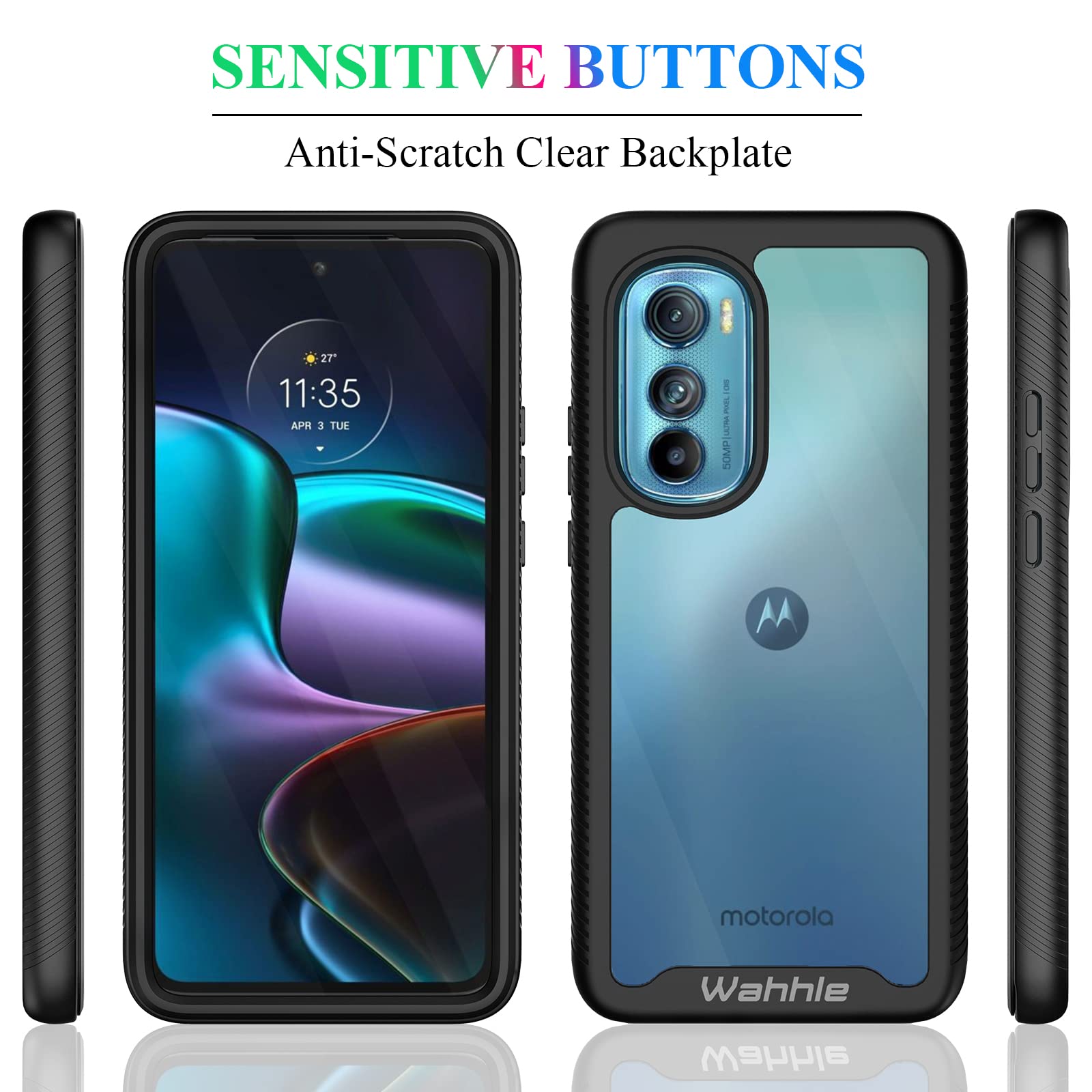 Wahhle Compatible With Motorola Edge 2022 Case, Built In Screen Protector Full Body Shockproof Slim Fit Bumper Protective Phone