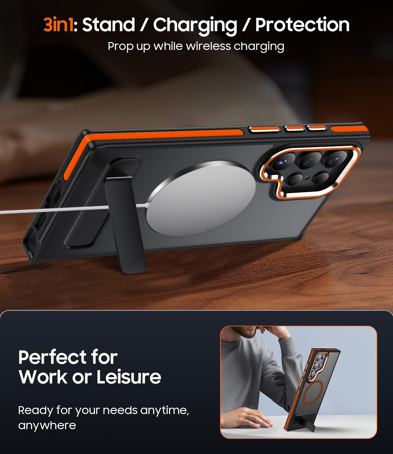 Makavo Magnetic For Samsung Galaxy S23 Ultra Case With Stand, Compatible With Magsafe, Slim Translucent Matte Military-Grade Dro