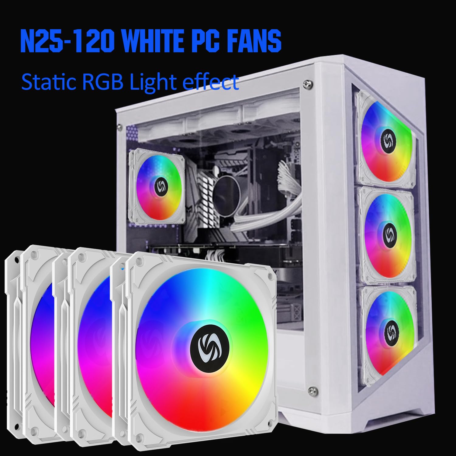 120Mm Case Fan 3 Pack Rgb Case Fans, N25 120 White Silent 1,200Rpm Pc Fans, Hydraulic Bearing   White 120Mm Rgb Fans With 12V 3