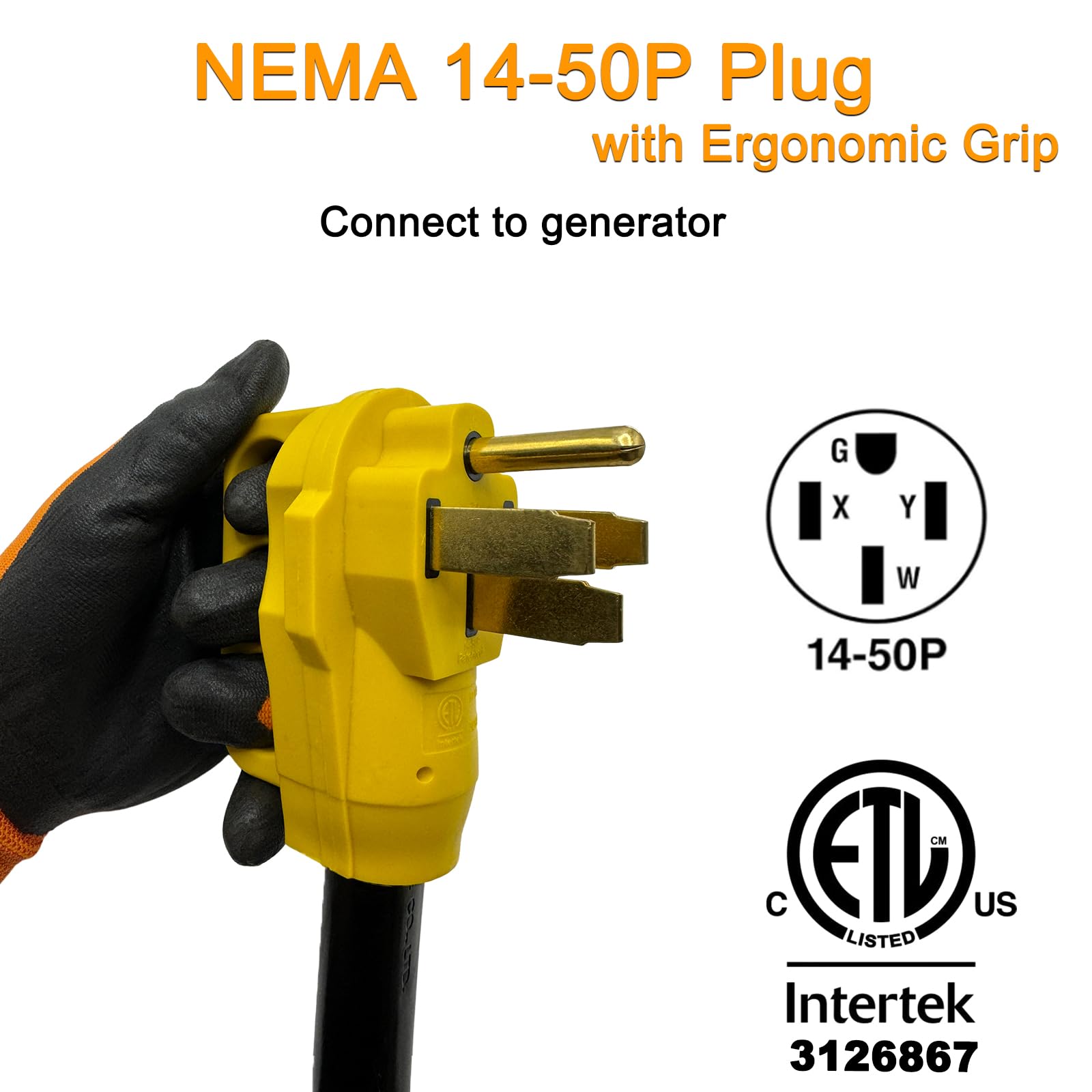 Suplevel Welder Adapter Cord 50 Amp, Stw 6 Awg Nema 14 50P Male To 6 50R Female Heavy Duty Cord, 250 Volts 12500 Watt 1 Foot, Et