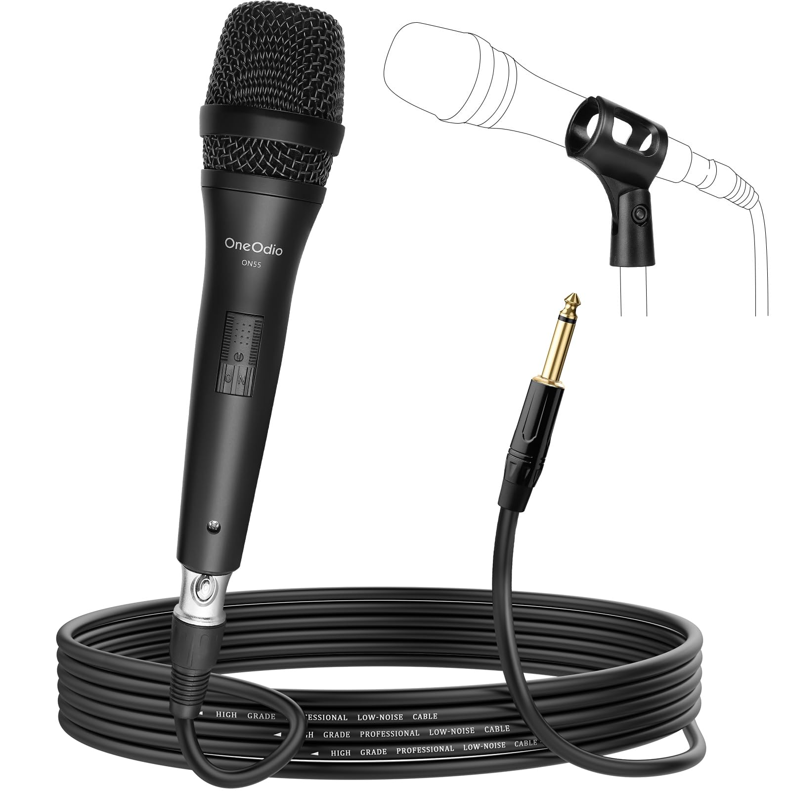 OneOdio ON55 Wired Microphone for Singing - Mic Clips, Metal Female, ON/Off Switch, 16.4ft XLR Cable - Mic for Karaoke Machine, 