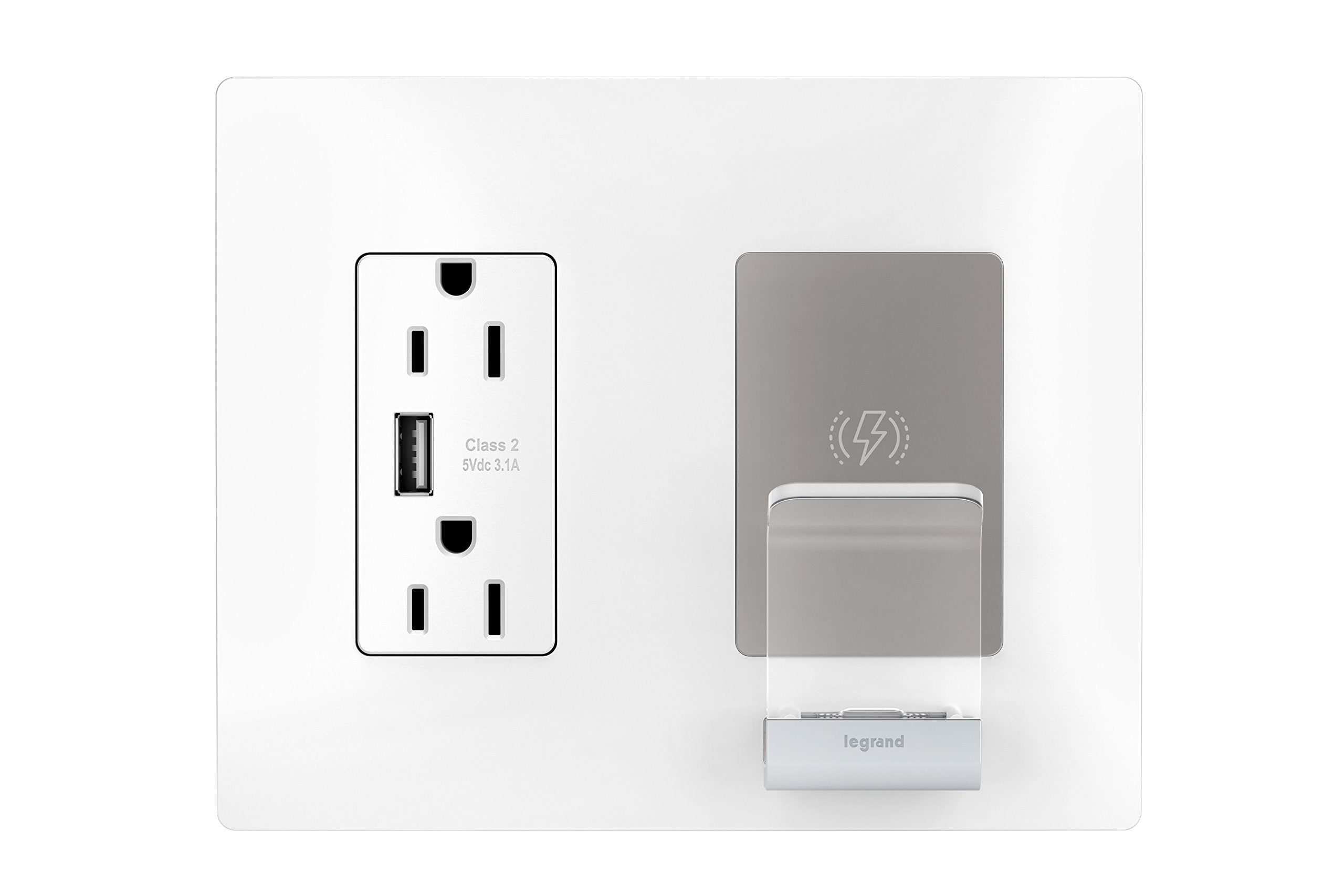 Legrand   Pass & Seymour Radiant Outlet With Usb Ports, White Outlet With Wireless Phone Charger, Tamper Resistant Usb Outlet, R