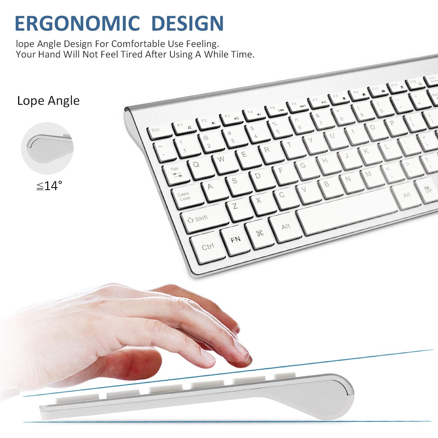 Wireless Keyboard Mouse Combo, 2.4G Usb Slim Keyboard And Mouse Silent Full Size Ergonomic Compact With Number Pad For Laptop Pc Computer   Silver