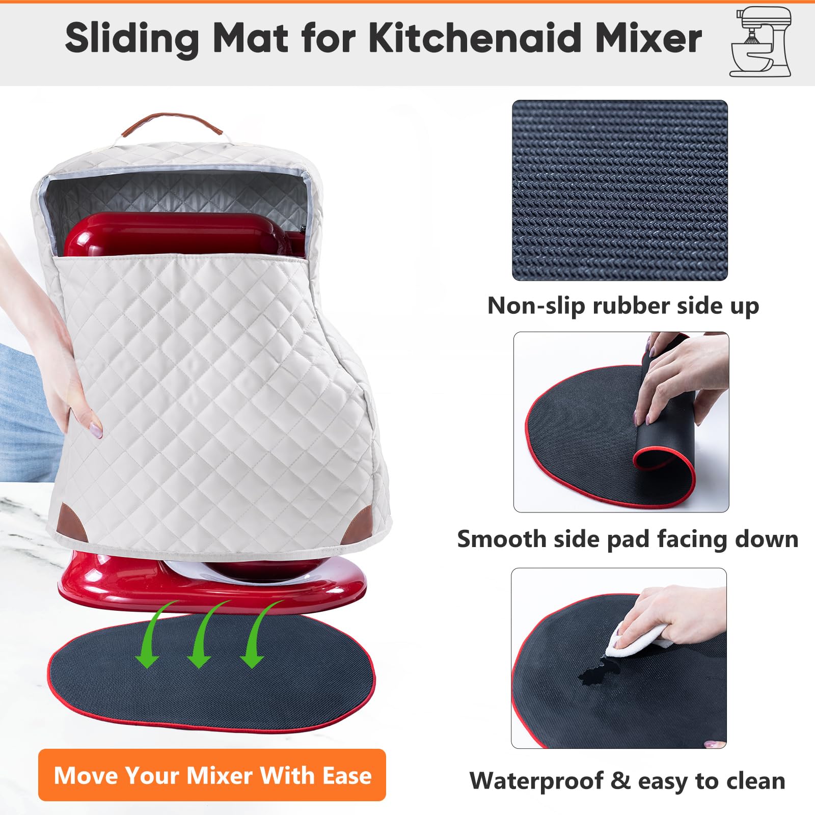 Bagsprite Stand Mixer Cover With Appliance Sliders Compatible With Kitchenaid Mixer 6/7/8 Quart With Pockets For Kitchen Aid Acc