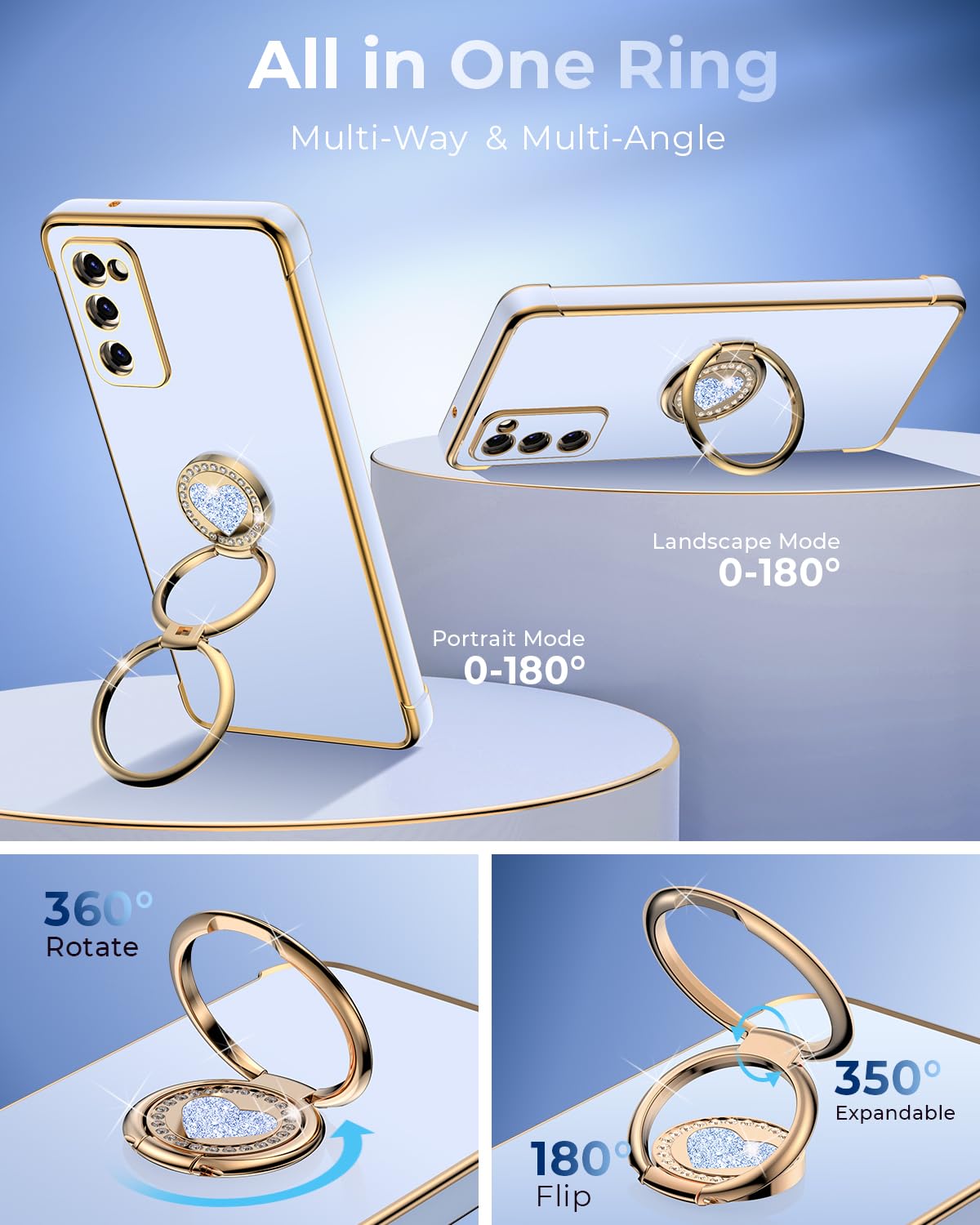 Xyz For Galaxy S20 Fe Case With Stand, Samsung S20 Fe Case With Double Ring, Women Girls Bling Luxury Protective Phone Case Hear