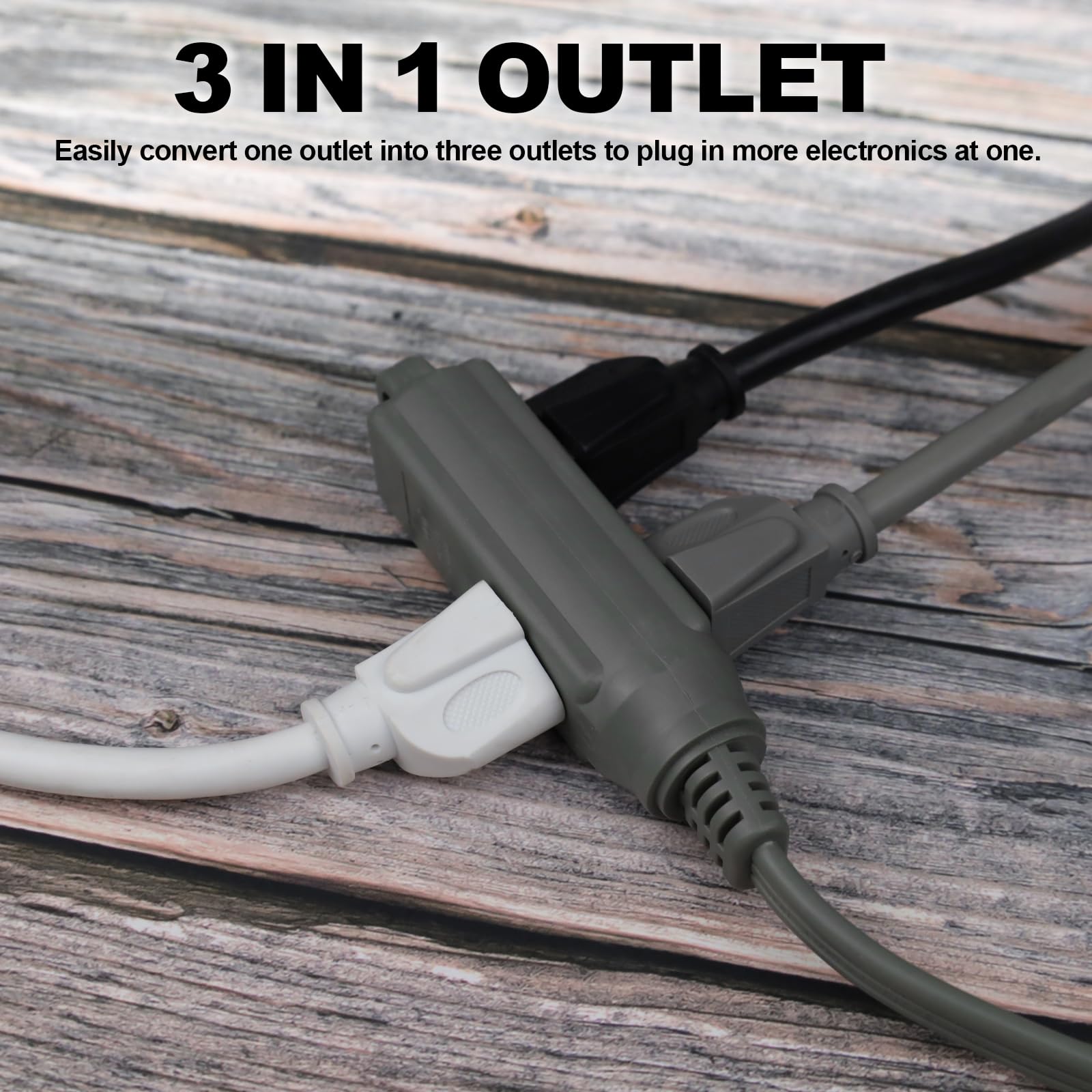 Ep 1 Ft 3 Outlet Extension Cord With Flat Plug, 3 Prong Grounded, 16/3 Spt 3 Power Cable For Indoor Use, Grey, 2 Pack