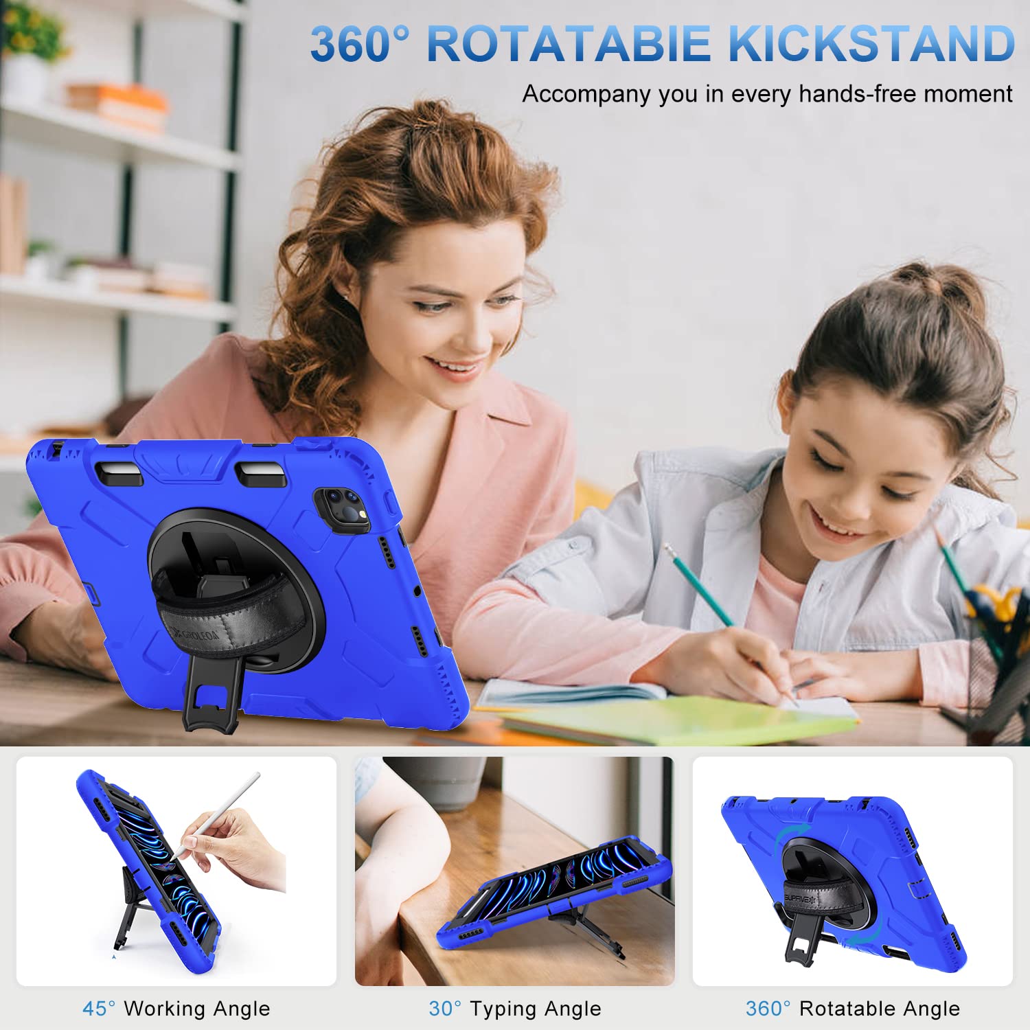 Supfives Case For Ipad Pro 11 Inch 2022, Upgraded Military Grade Shockproof Protector Silicone Cover Pencil Holder+ Handle+ Shou