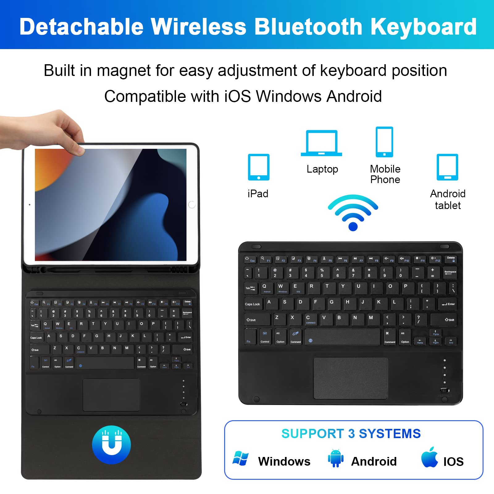 Soppy Keyboard Case With Touchpad For Ipad, Bluetooth Keyboard For Ipad 9Th /8Th /7Th Generation 10.2 Inch, Ipad Air 3, Ipad Pro