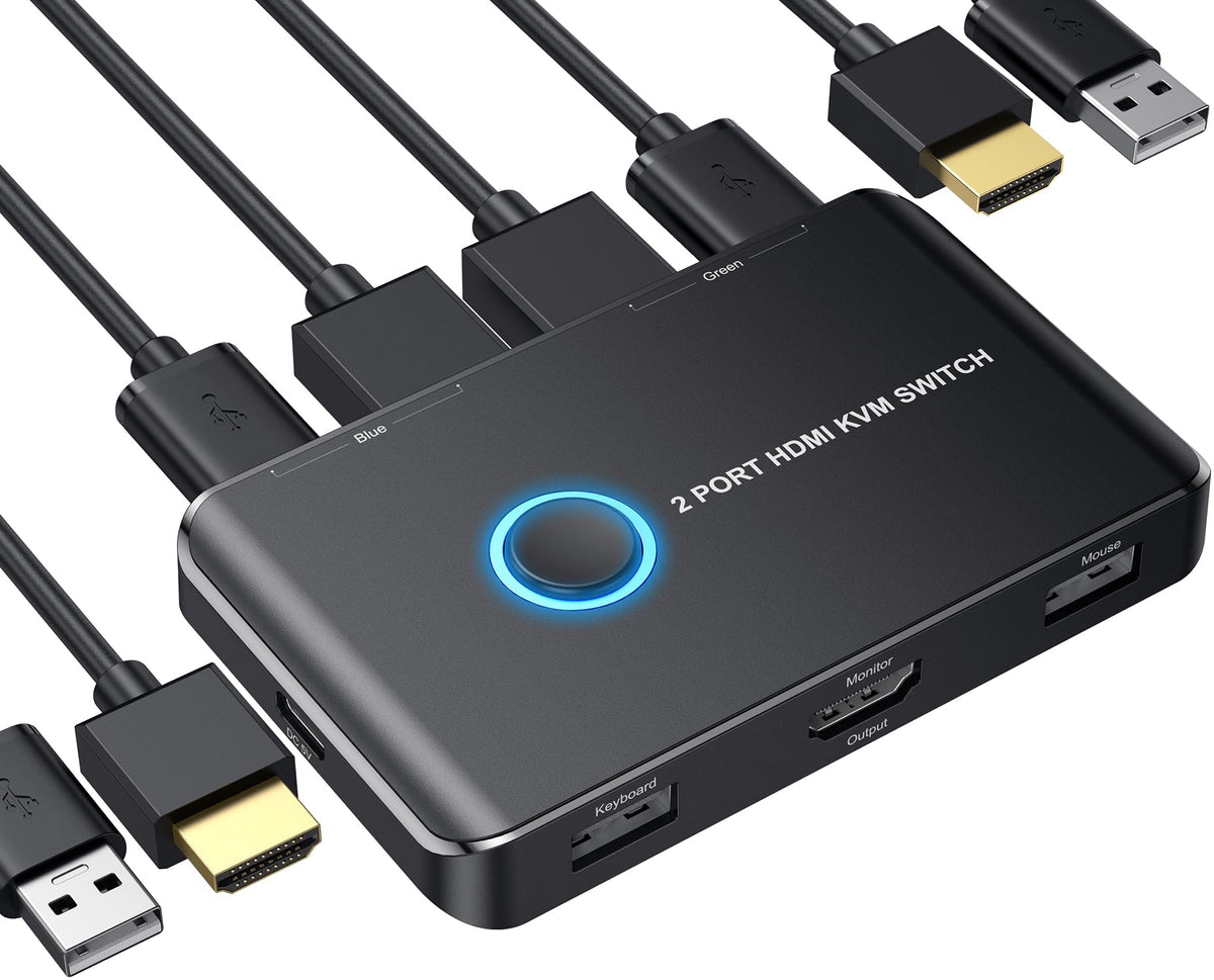 Kvm Switch Hdmi 2 Port Box,Ablewe Usb And Hdmi Switch For 2 Computers Share Keyboard Mouse Printer And One Hd Monitor,Support Uh