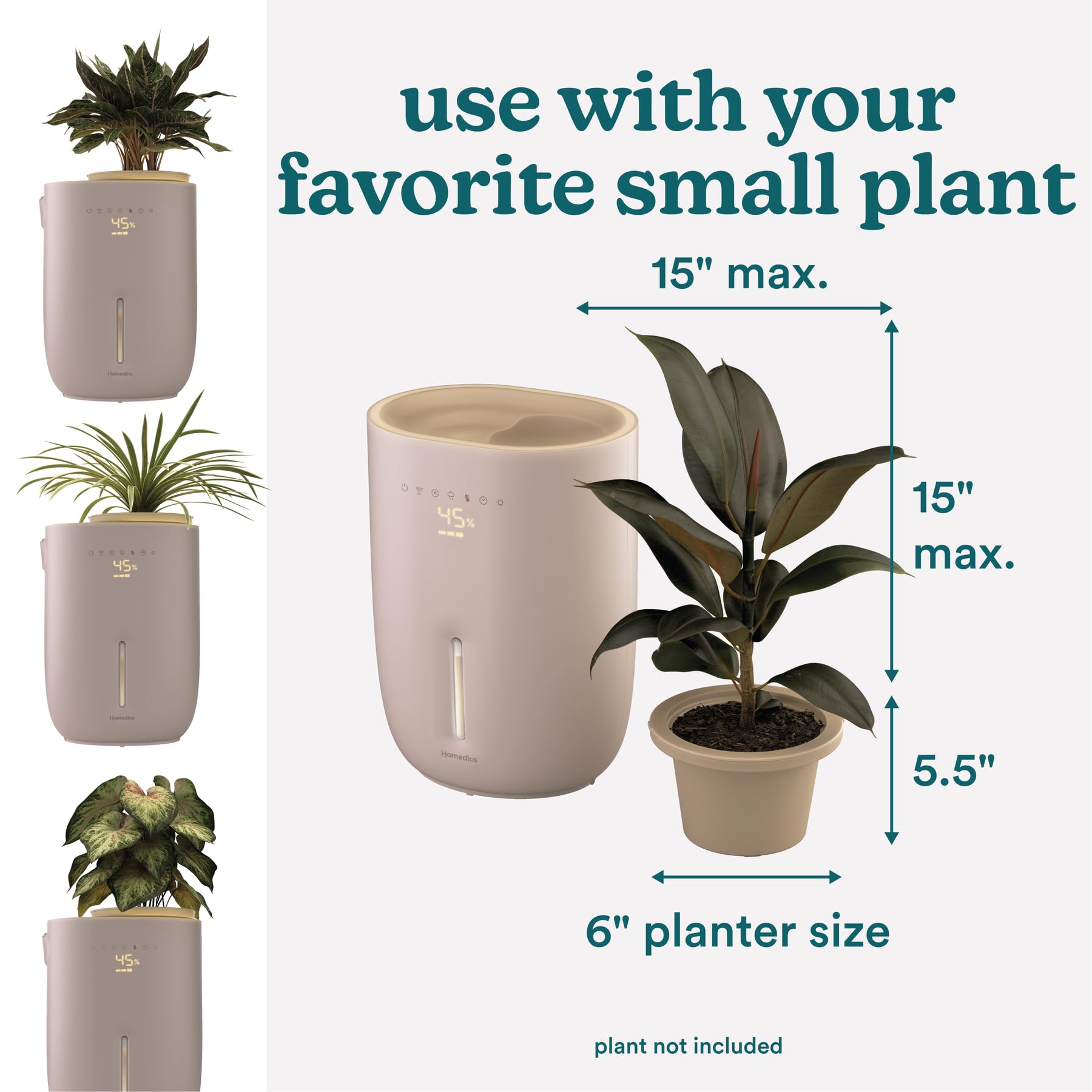 Homedics Natura Ultrasonic Warm & Cool Mist Humidifier, 1.3 Gal For Large Rooms, 60 Hr Runtime, Plant Holder, Programmable Humid