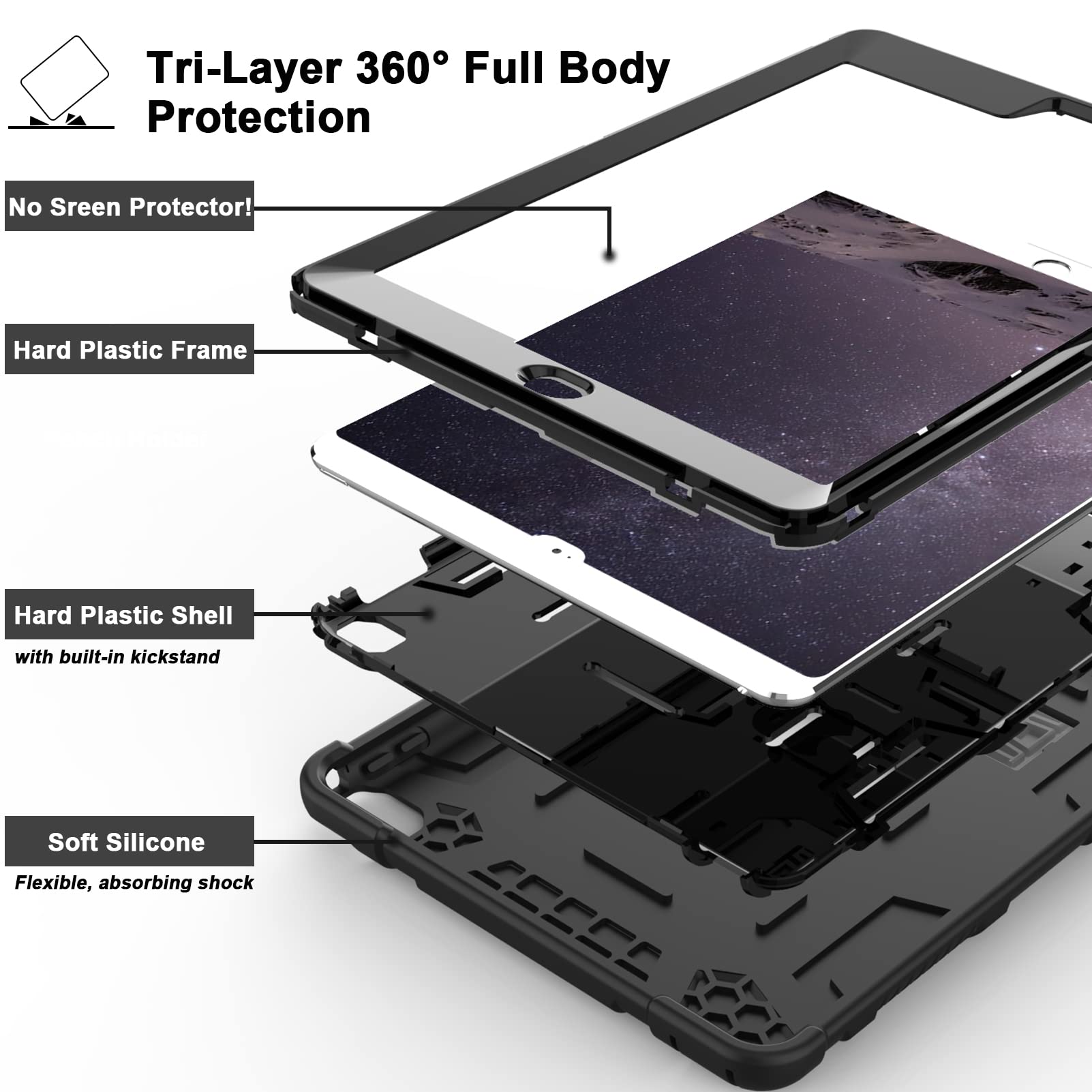 Timism Case For Ipad Air 2Nd Generation 2014, Ipad Air 2 Case With Kickstand, 3 In 1 Heavy Duty Shockproof Hybrid Three Layer Pr