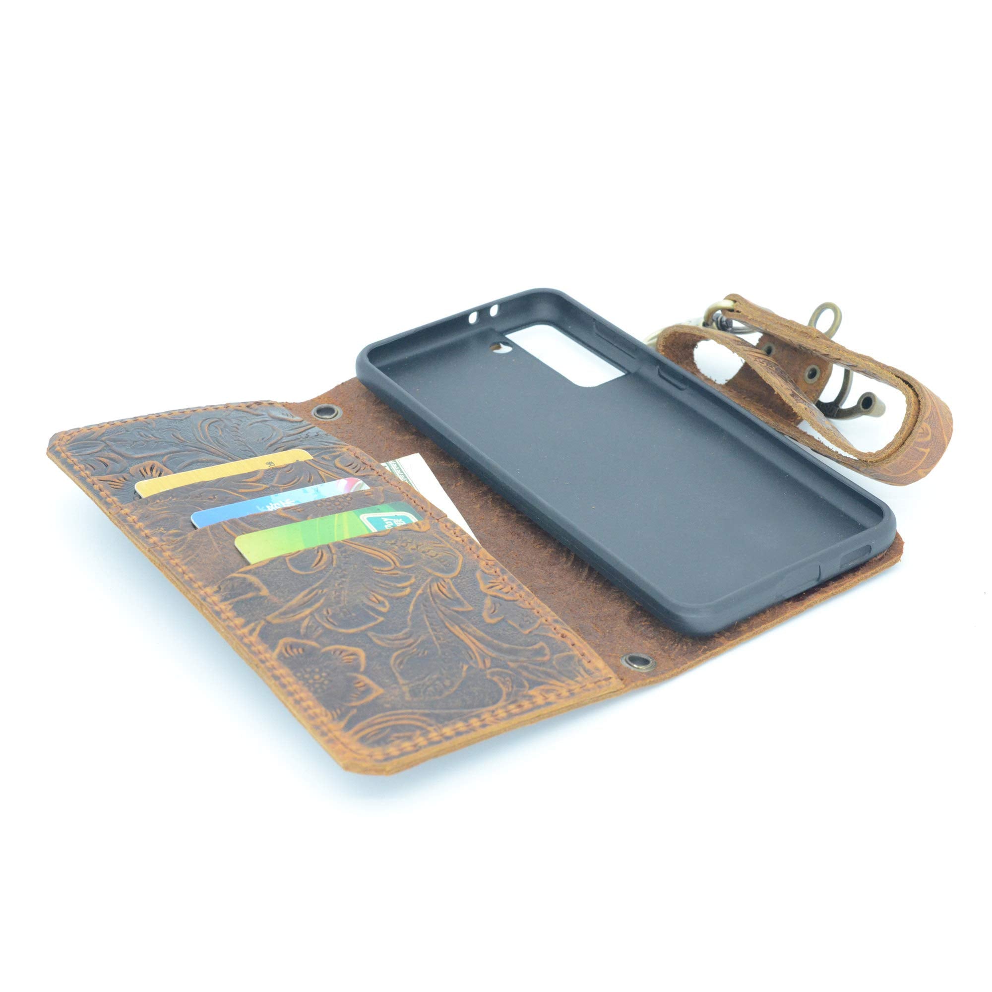 Jjnusa Compatible With Samsung Galaxy S21 6.2 Inches 2021 Genuine Distressed Leather Wallet Flip Cover Case Brown