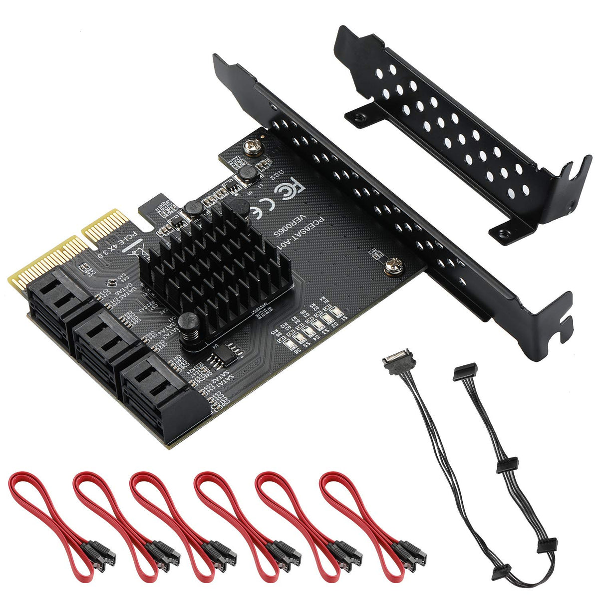 Mzhou Pcie 6 Sata 4X Card, With 6 Sata Cables And Low Profile Bracket, 6 Gb/S Sata Controller Pcie Card, Built In Adapter Conver