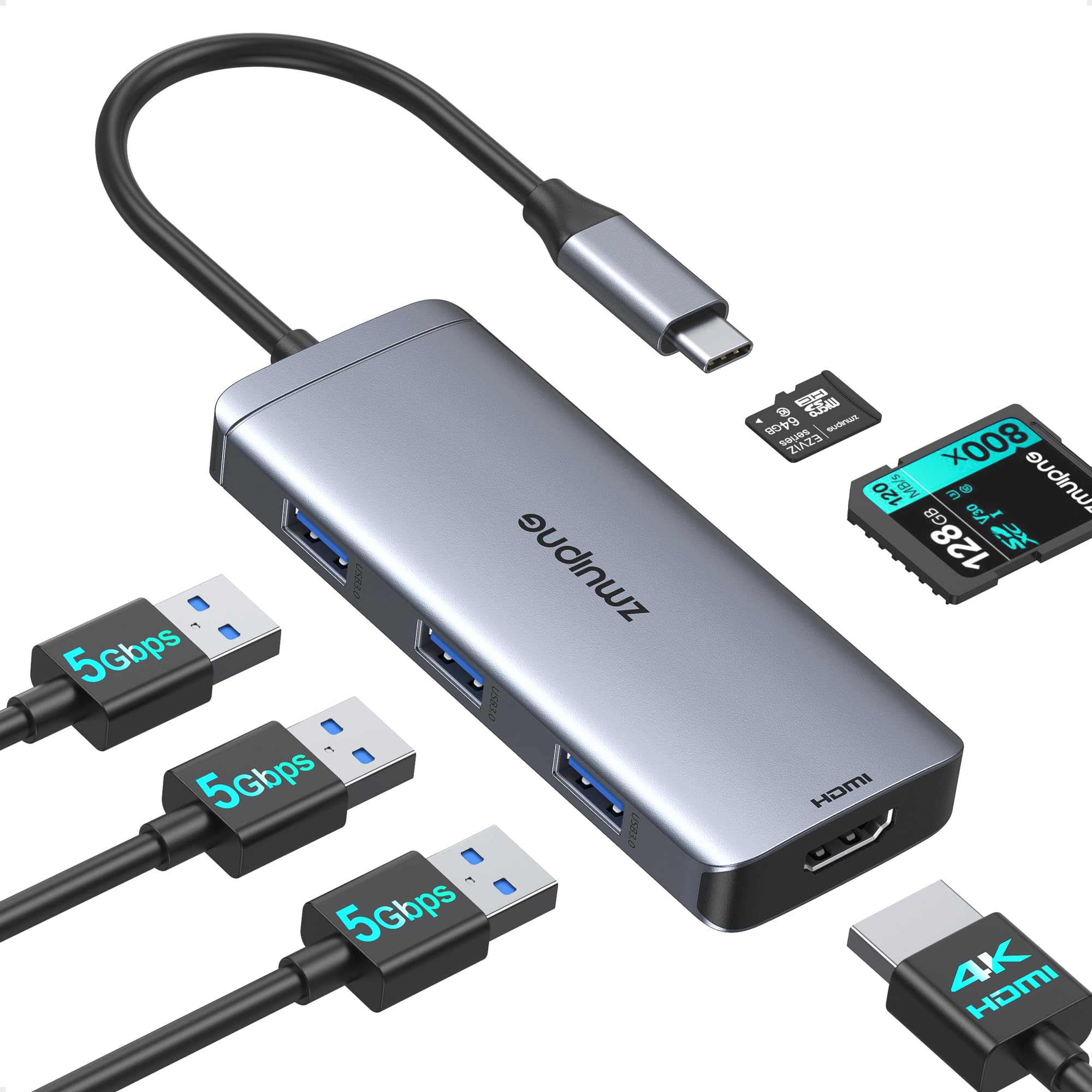 Usb C Hub Adapter For Macbook Pro Air Usb C Hdmi Port Dongle For Mac Converter 6 In 1 With 4K Hdmi,Usb 3.0 Ports,Sd,Tf For Macbo