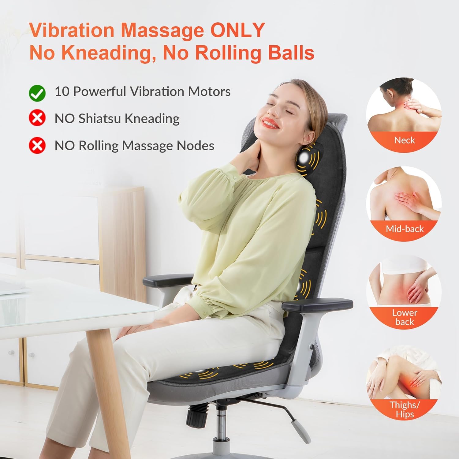 Comfier Massage Seat Cushion With Heat - 10 Vibration Motors, Back Massager For Chair, (Vibration Massage Only, Not Shiatsu/Roll