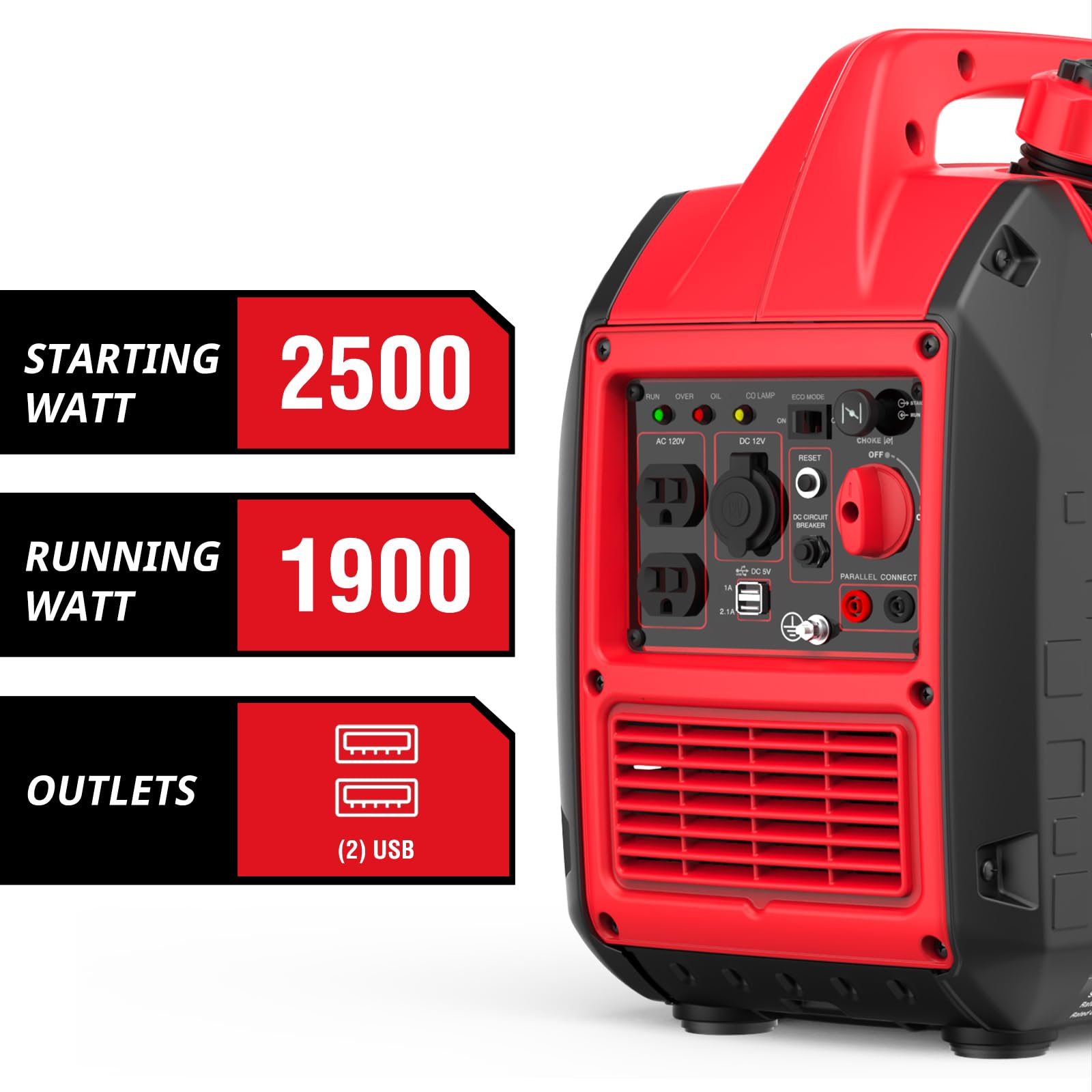 Powersmart 2500 Watt Portable Gas Inverter Generator, Super Quiet, High Fuel Efficient Generator, Lightweight, Carb Compliant Ps