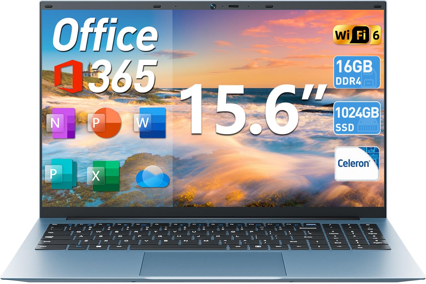 SGIN 15.6 Inch Laptop Computer, Windows 11 Laptops 16GB RAM 1024GB SSD, Celeron N5100, Office 365, IPS FHD, WiFi 6, 53.2WH Batte