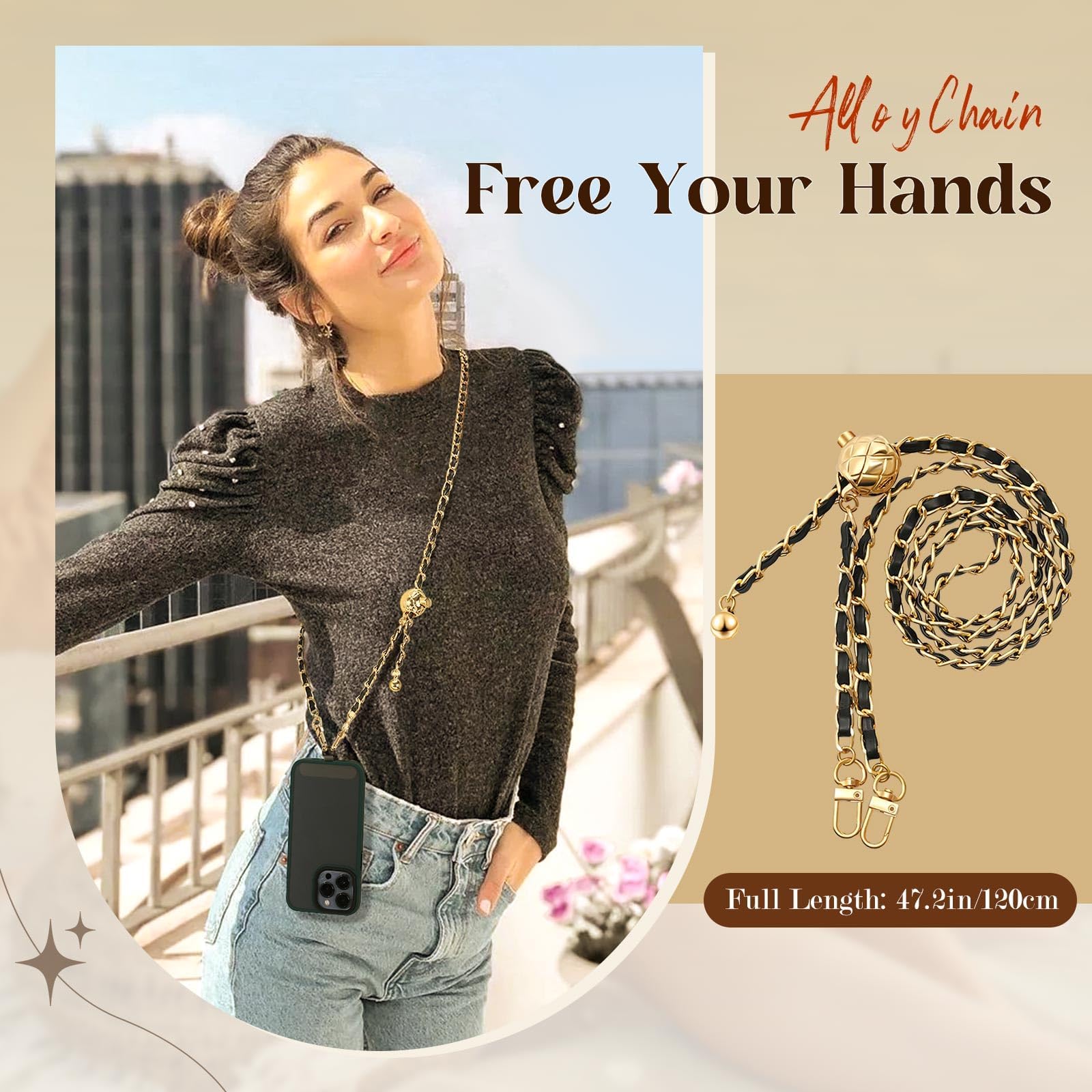 Timovo Universal Phone Lanyard, Metal Cell Phone Chain Anti-Theft Crossbody Strap For Iphone And Most Smartphones, Adjustable Ce