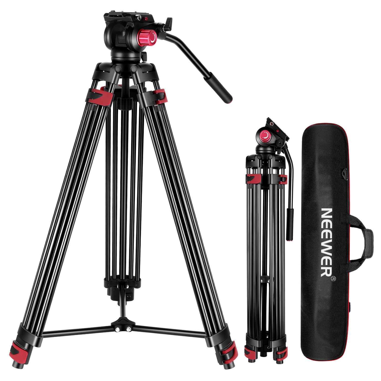 Neewer 79''/200Cm Video Tripod, Heavy Duty Aluminum Alloy Camera Tripod Stand With 360 Fluid Drag Head, Qr Plate Compatible With