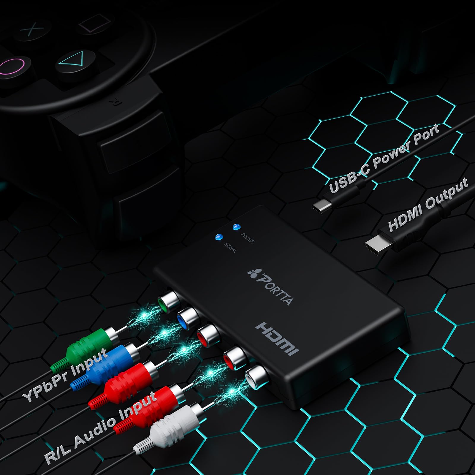 Portta Component To Hdmi Converter, 5 Rca Ypbpr To Hdmi Video Converter, Rgb To Hdmi Adapter, Compatible With Ps2, Ps3, Wii, Dvd