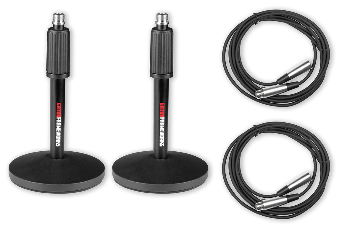 Gator Frameworks (2) Pack Of Desktop Mic Stands With (2) 10-Ft Xlr Cables; (Gfw-Mic-Desktop-2Pk)