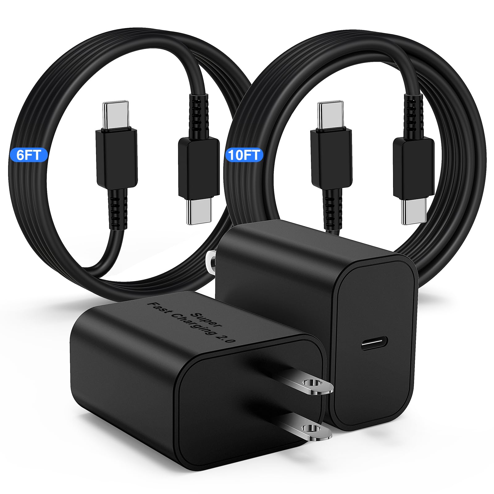 45W Usb C Charger For Samsung Charger Fast Charging, Type C Charger Block &6+10Ft Usbc To Usbc Cable 2Pack For Galaxy S24 Ultra/