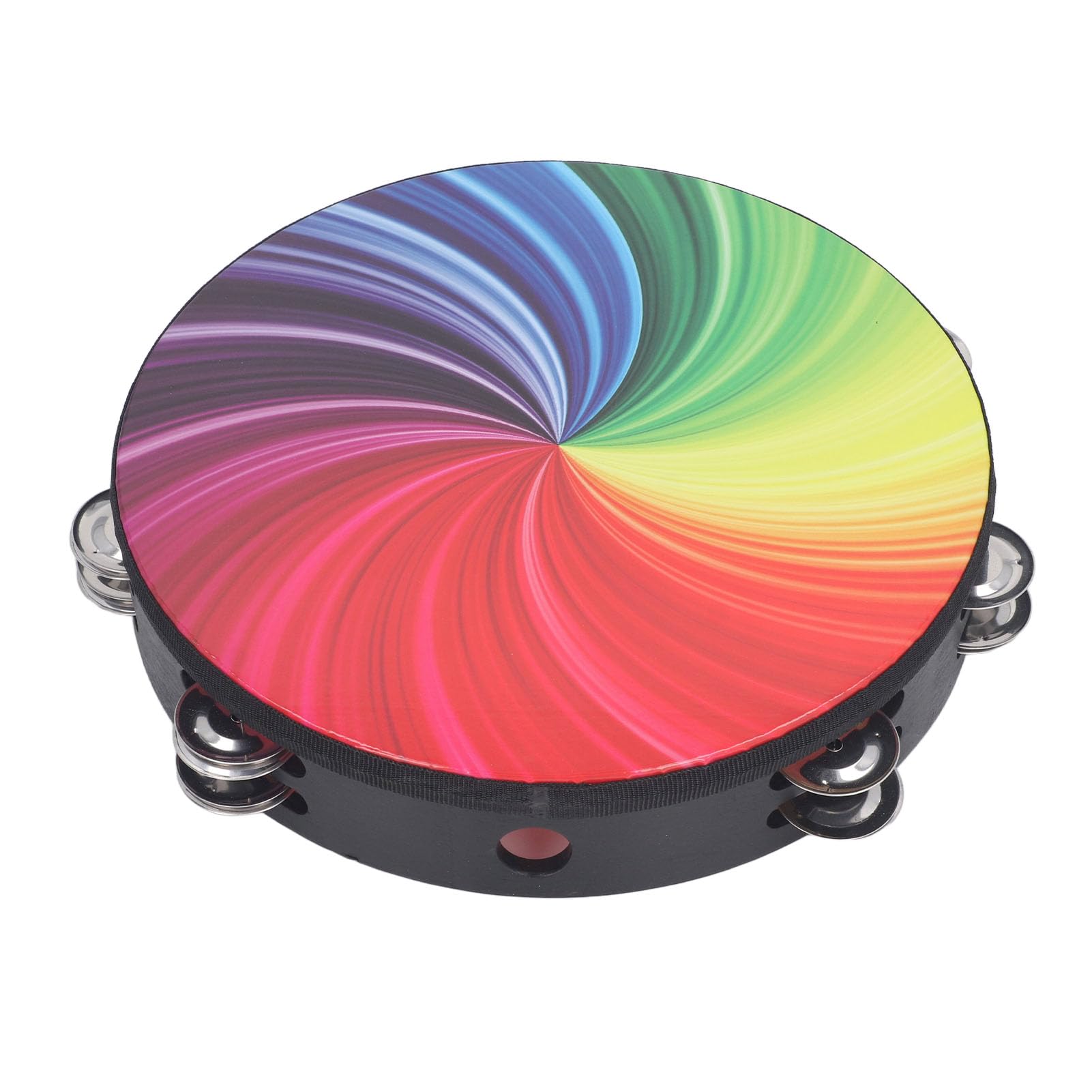 Colorful Hand Tambourine, 10 Inch Double Layer Bell Piece, Solid Wood and PET Material, sturdy and Crisp Sound, for Church Conce