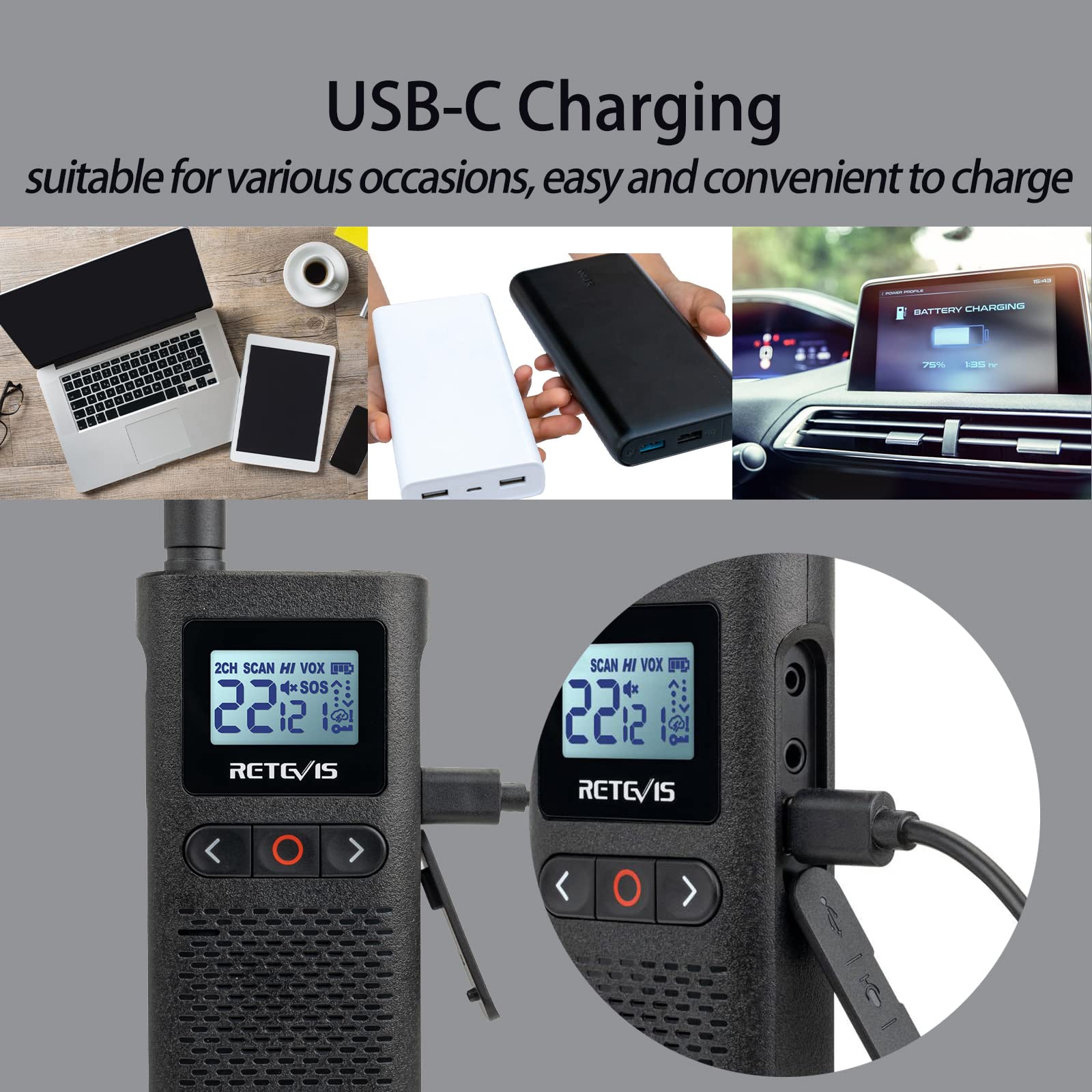 Retevis Rb28 Walkie Talkie, Portable Two Way Radio, Usb C Walkie Talkies Rechargeable, Large Lcd Screen, 1500Mah Battery, Noaa Weather Alert, For Dental Church Restaurant Retail School (10 Pack)