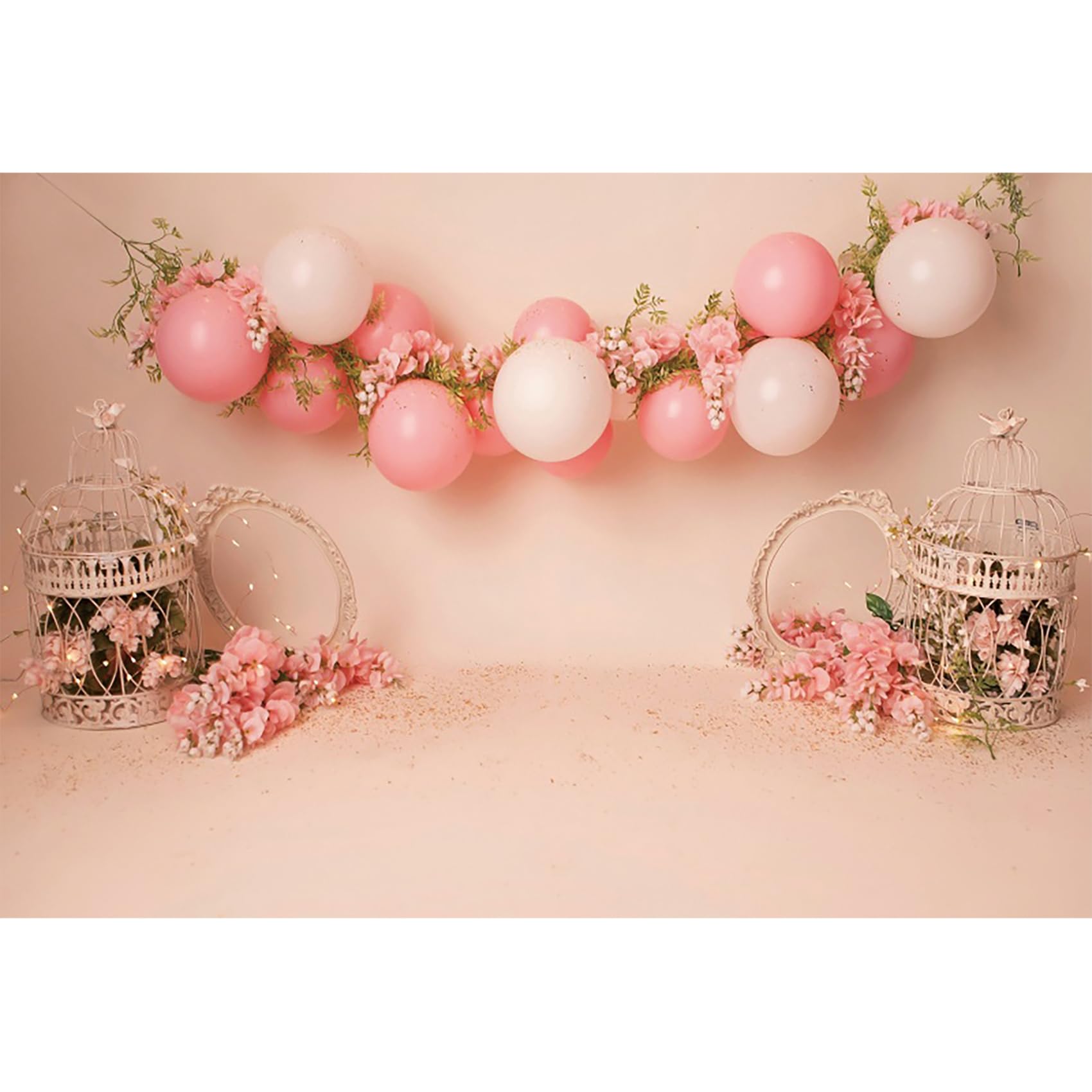 Baocicco 7X5Ft Baby Girl Happy Birthday Backdrop Pink Balloons Floral Sweet Princess Photography Backgrounds Pink Baby Girl Firs