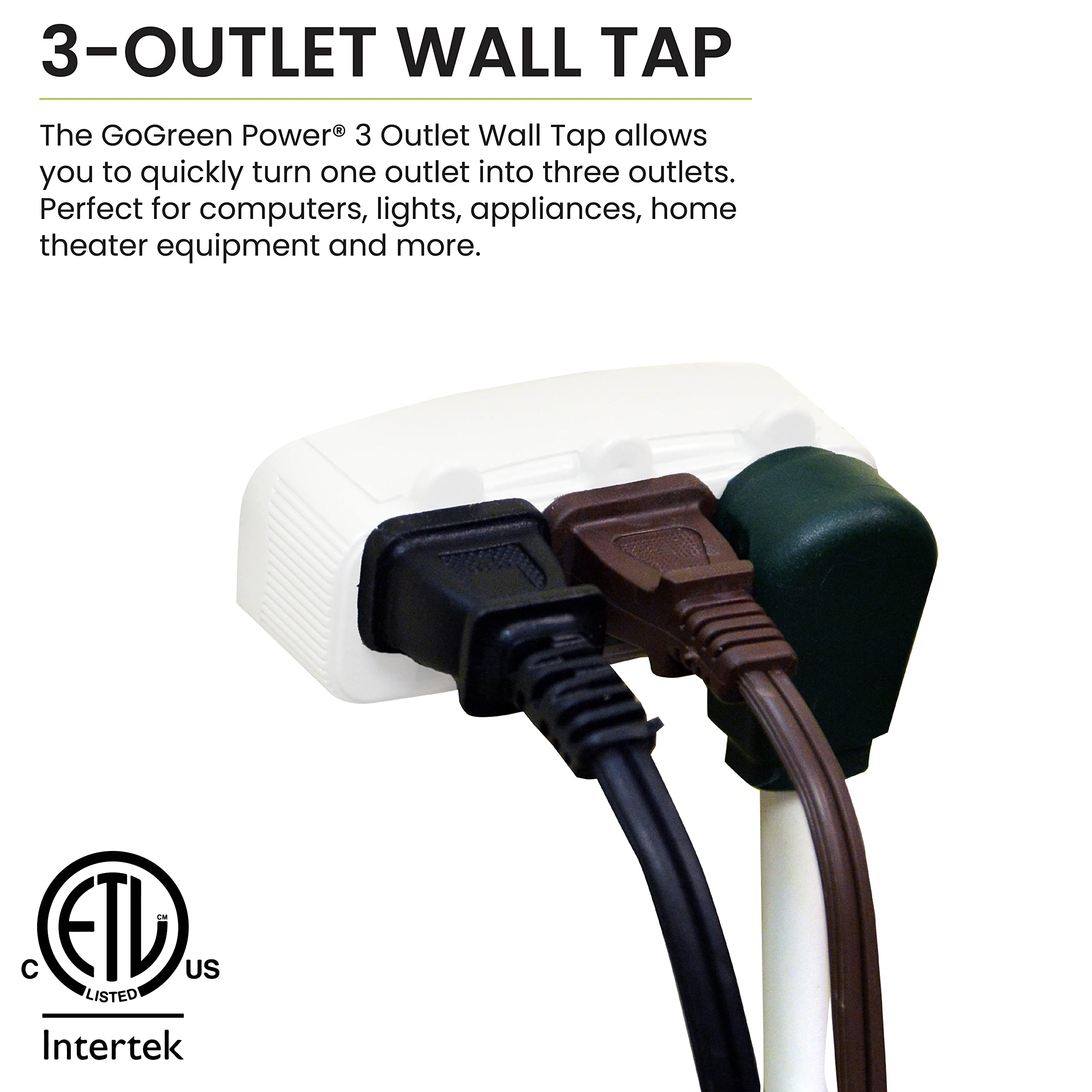 Go Green Power Inc. (Gg 13000Tw) 3 Outlet Wall Tap Adapter, White