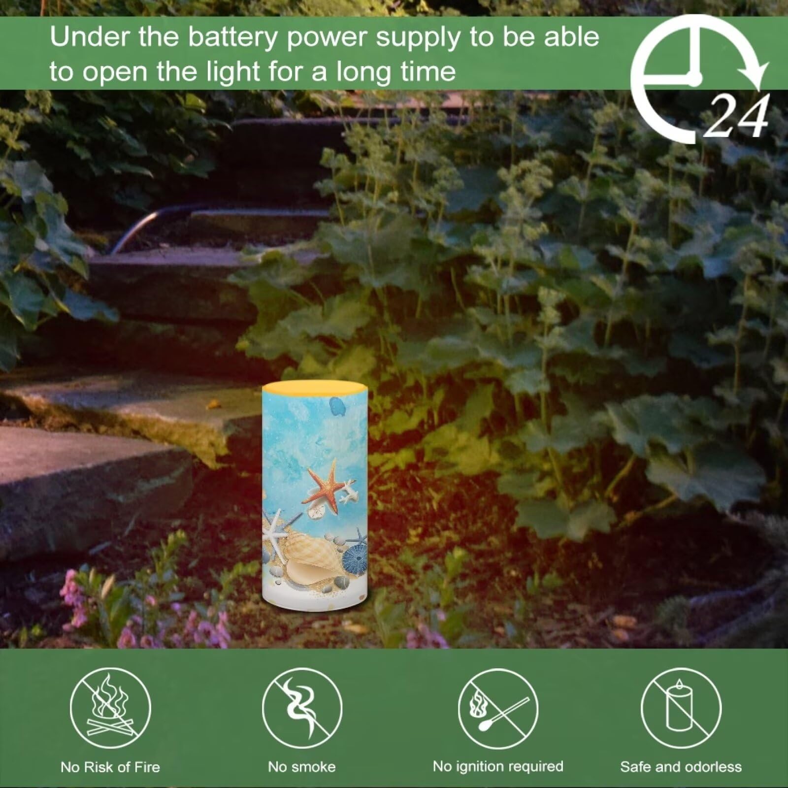 Poceacles Beach Starfish Conch Blue Flameless Candle Battery Powered With Remote Control 12 Colors 4/8 Hours Timer Led Night Lig