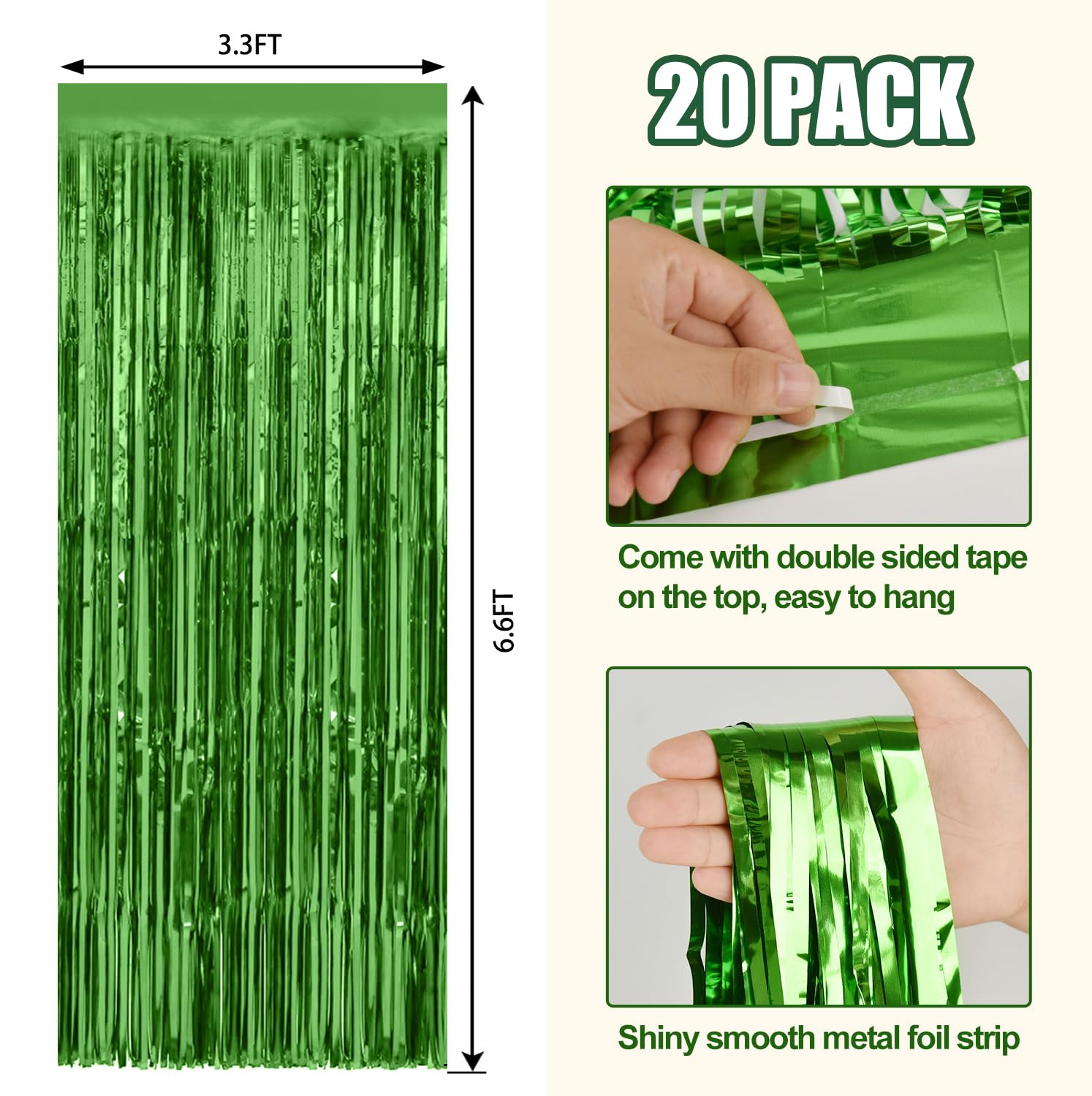 20 Pack Green Metallic Tinsel Foil Fringe Curtains Party Photo Backdrop Party Streamers For Birthday,Graduation,New Year Eve Dec