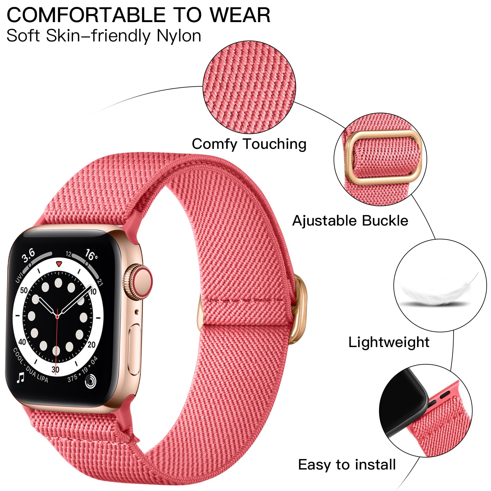 Lerobo Compatible With Apple Watch Bands 40Mm 41Mm 38Mm 46Mm For Women Men Ultra 2 Se 45Mm 44Mm 42Mm Sport Band Stretchy Nylon S