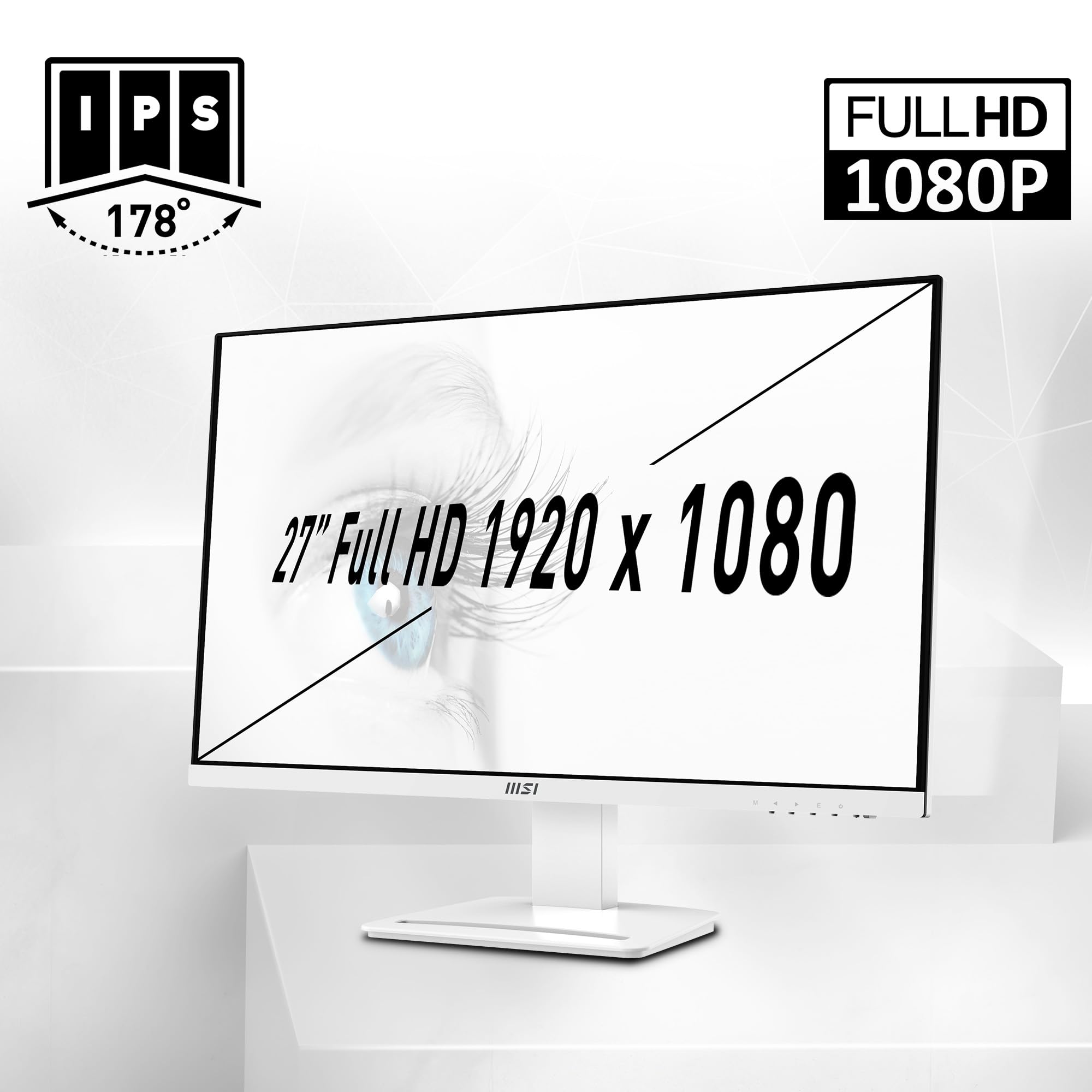 Msi Pro Mp273Aw, 27 Monitor, 1920 X 1080 (Fhd), Ips, 100Hz, Tuv Certified Eyesight Protection, 4Ms, Displayport, Hdmi, Tilt, Whi