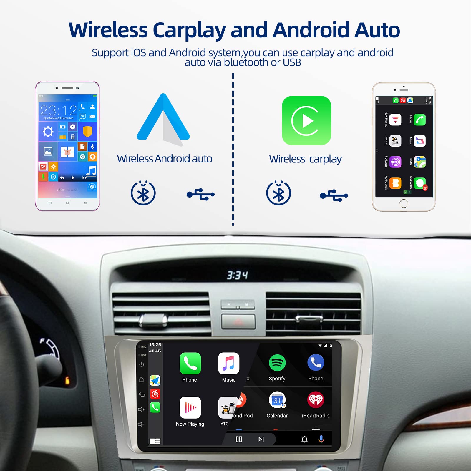 2+32G Android 13 Car Stereo For Toyota Camry 2006 2007 2008 2009 2010 2011, 9 Inch Hd Touchscreen Radio, Wireless Carplay Android Auto Gps Wifi Bluetooth Fm/Rds Swc Dual Usb Hd Backup Camera